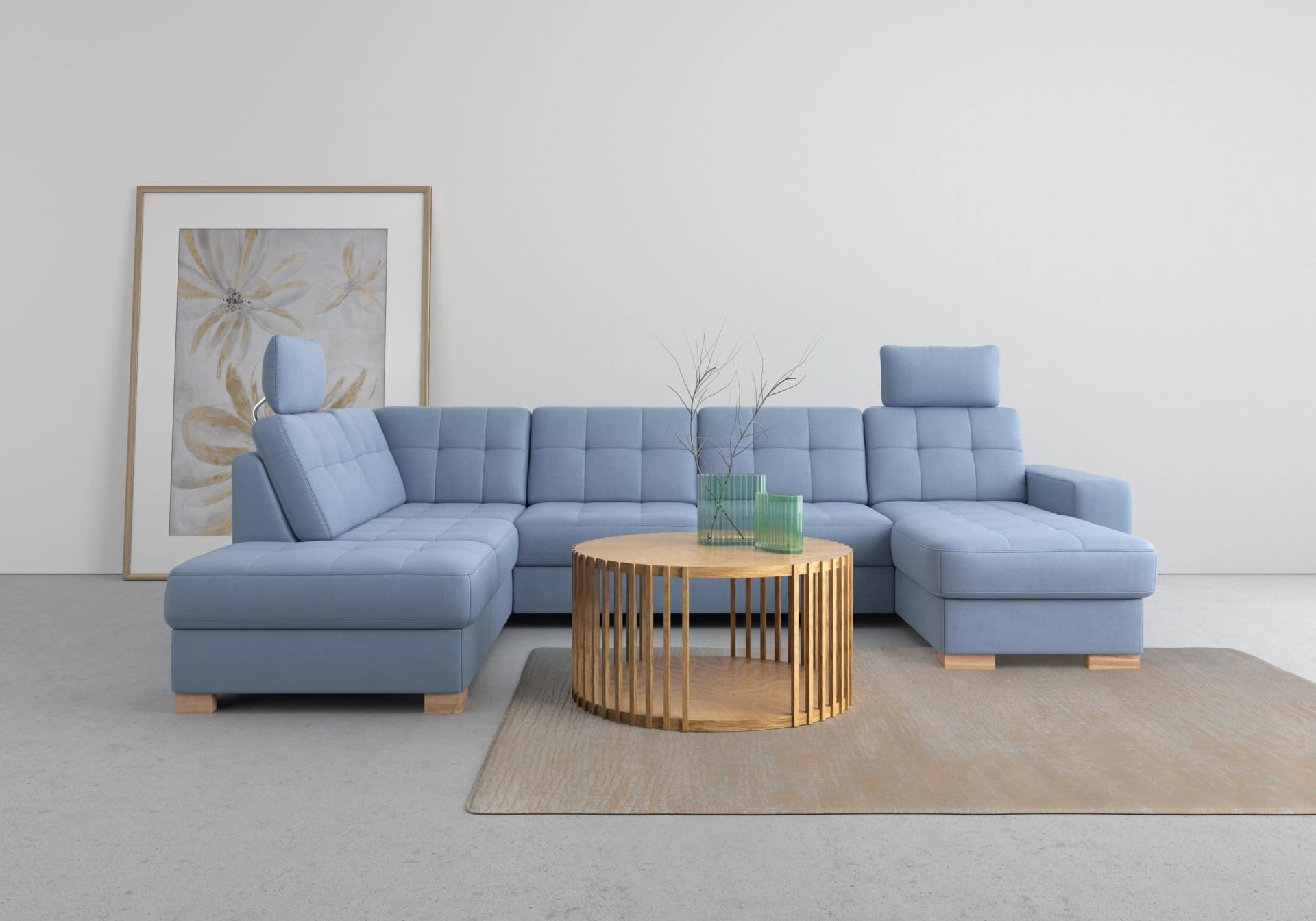 SIT & MORE Wohnlandschaft Quincy U-Form Blau mit Bettfunktion