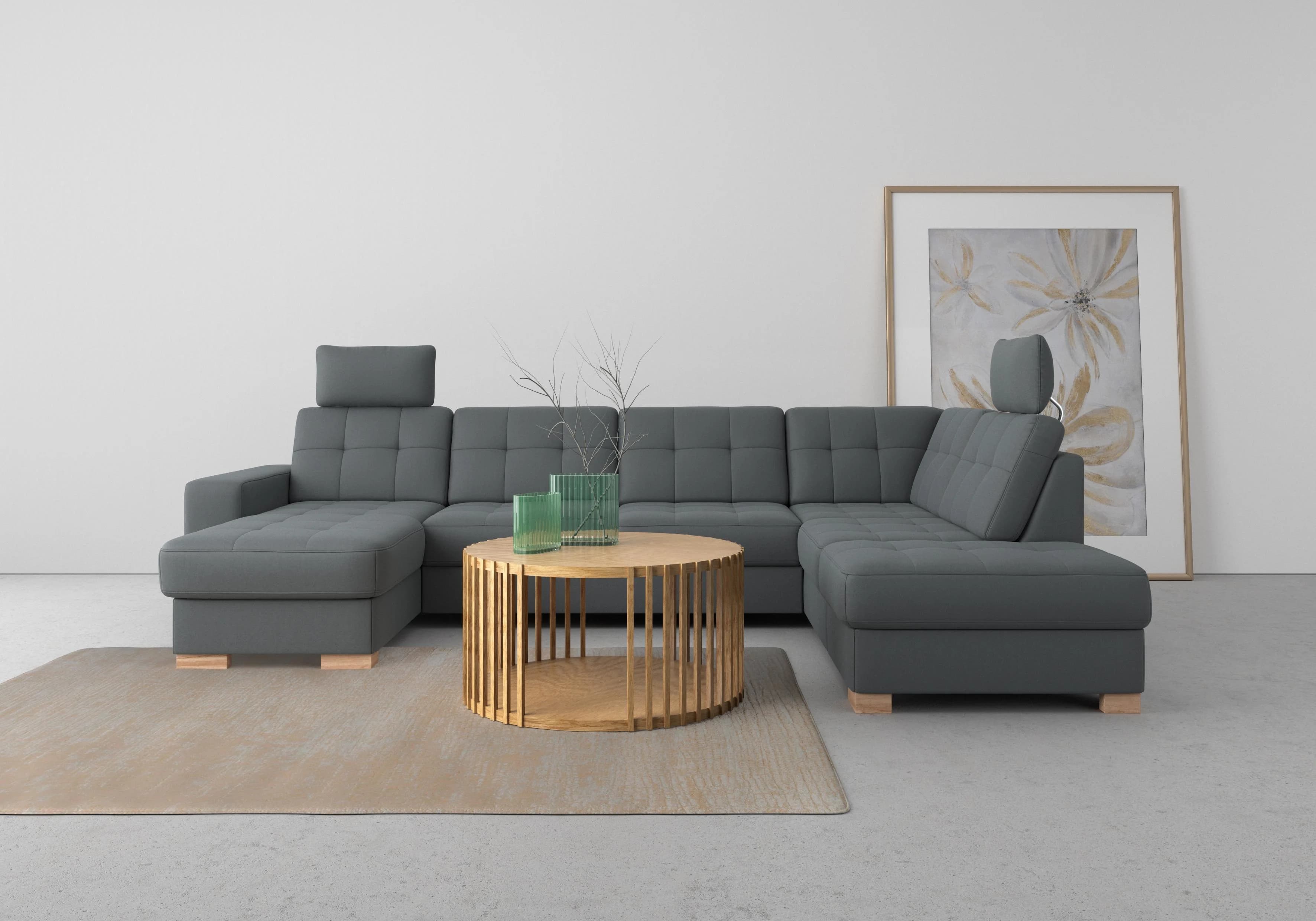 SIT & MORE Wohnlandschaft Quincy U-Form Grau Luxus-Microfaser