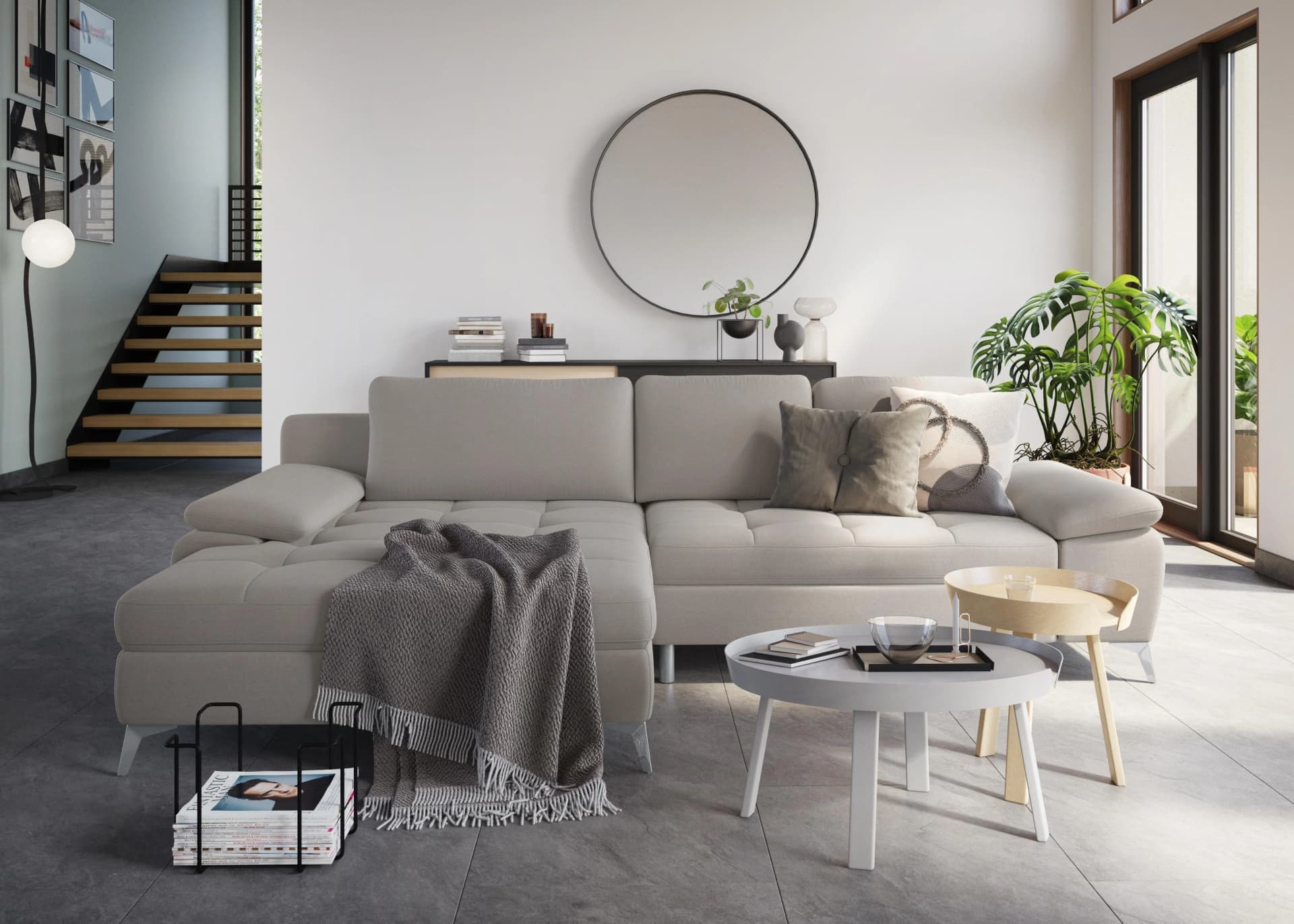 Sit & More Ecksofa Latigo L-Form Grau mit Mega-Recamiere und Bettkasten