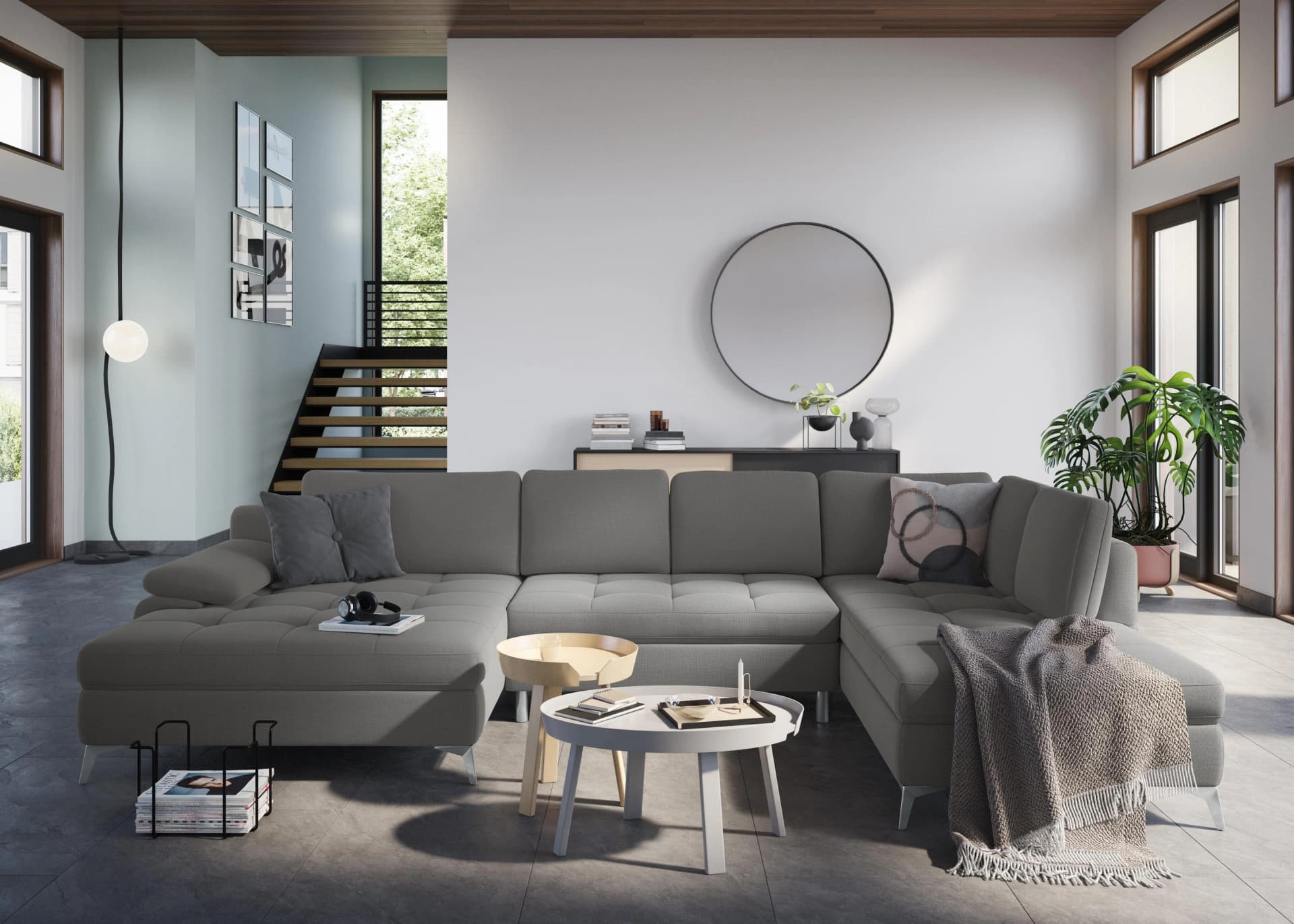 SIT & MORE Latigo U-Form Wohnlandschaft Grau mit Bettfunktion
