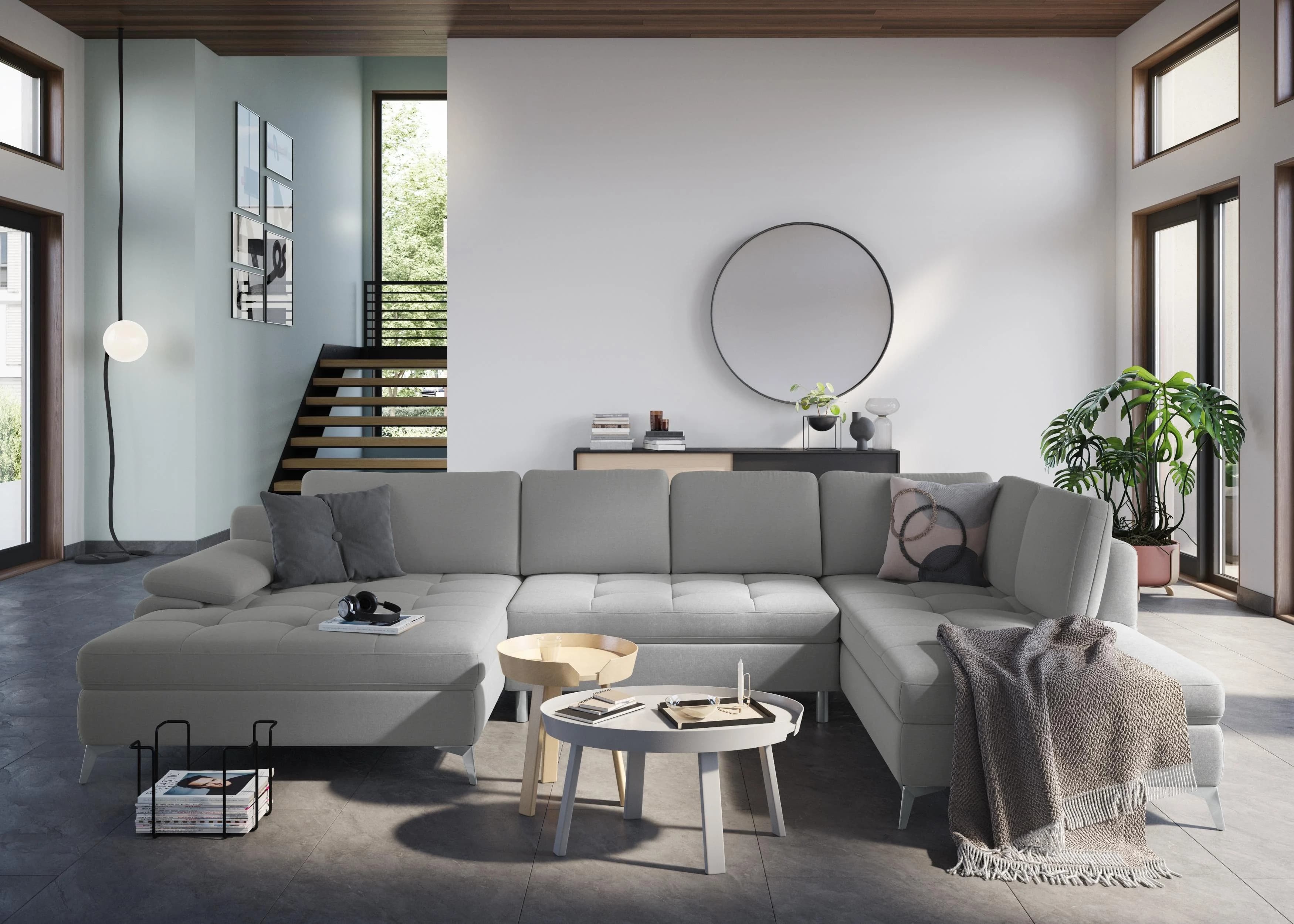 Sit & More Wohnlandschaft Latigo U-Form Grau mit Mega-Recamiere und Bettfunktion