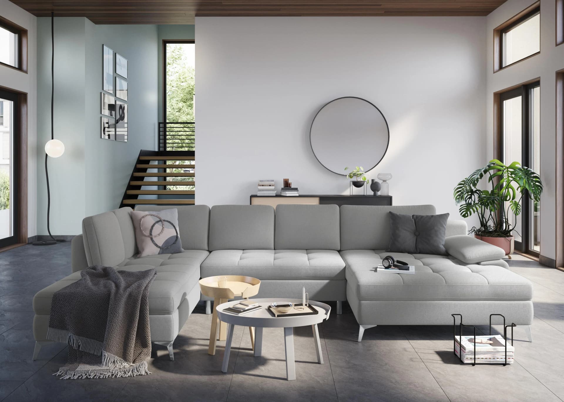 SIT & MORE Latigo U-Form Wohnlandschaft Grau mit Mega-Recamiere