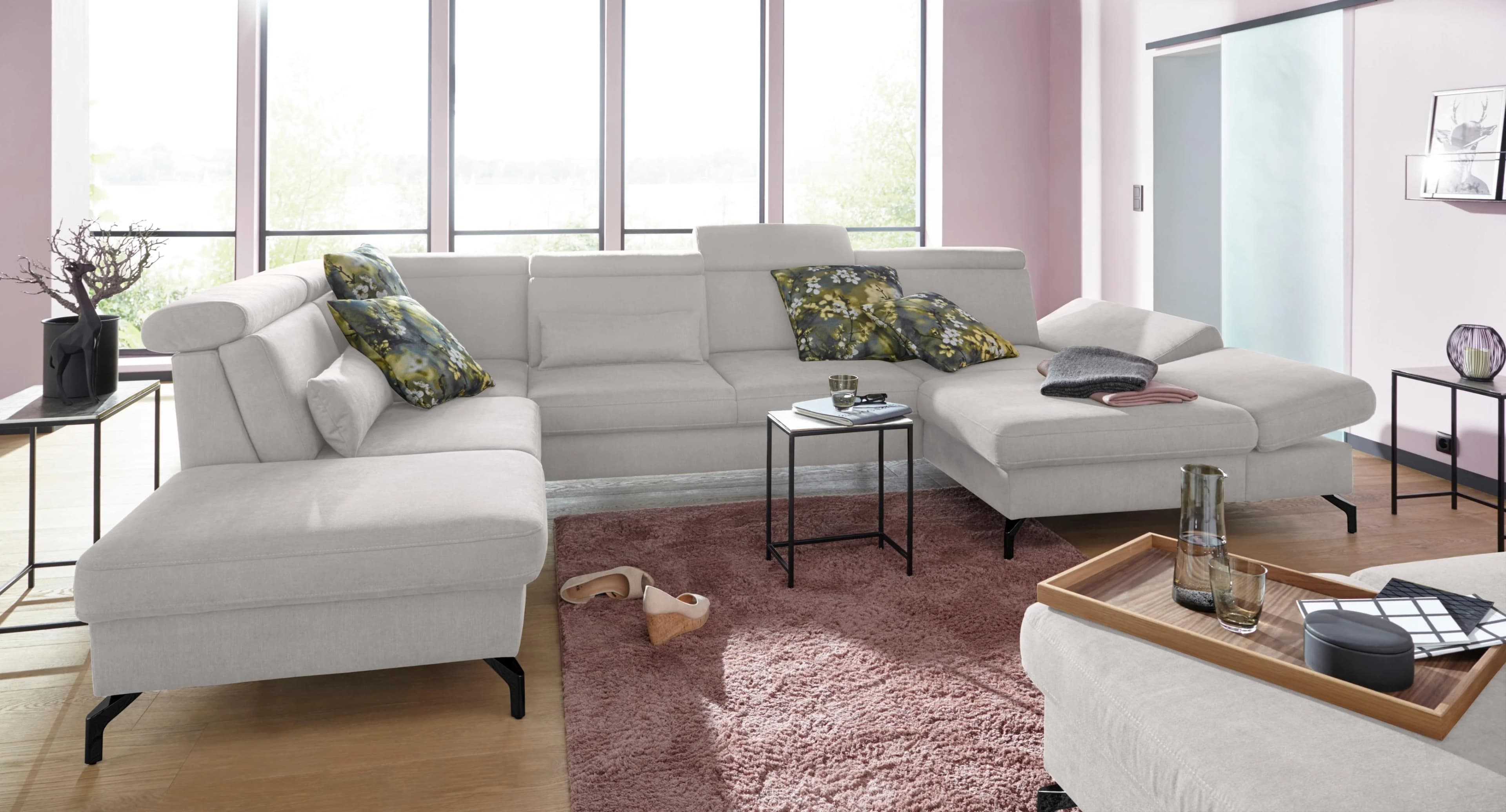 SIT & MORE Wohnlandschaft Brisbane U-Form Beige mit Verstellfunktion