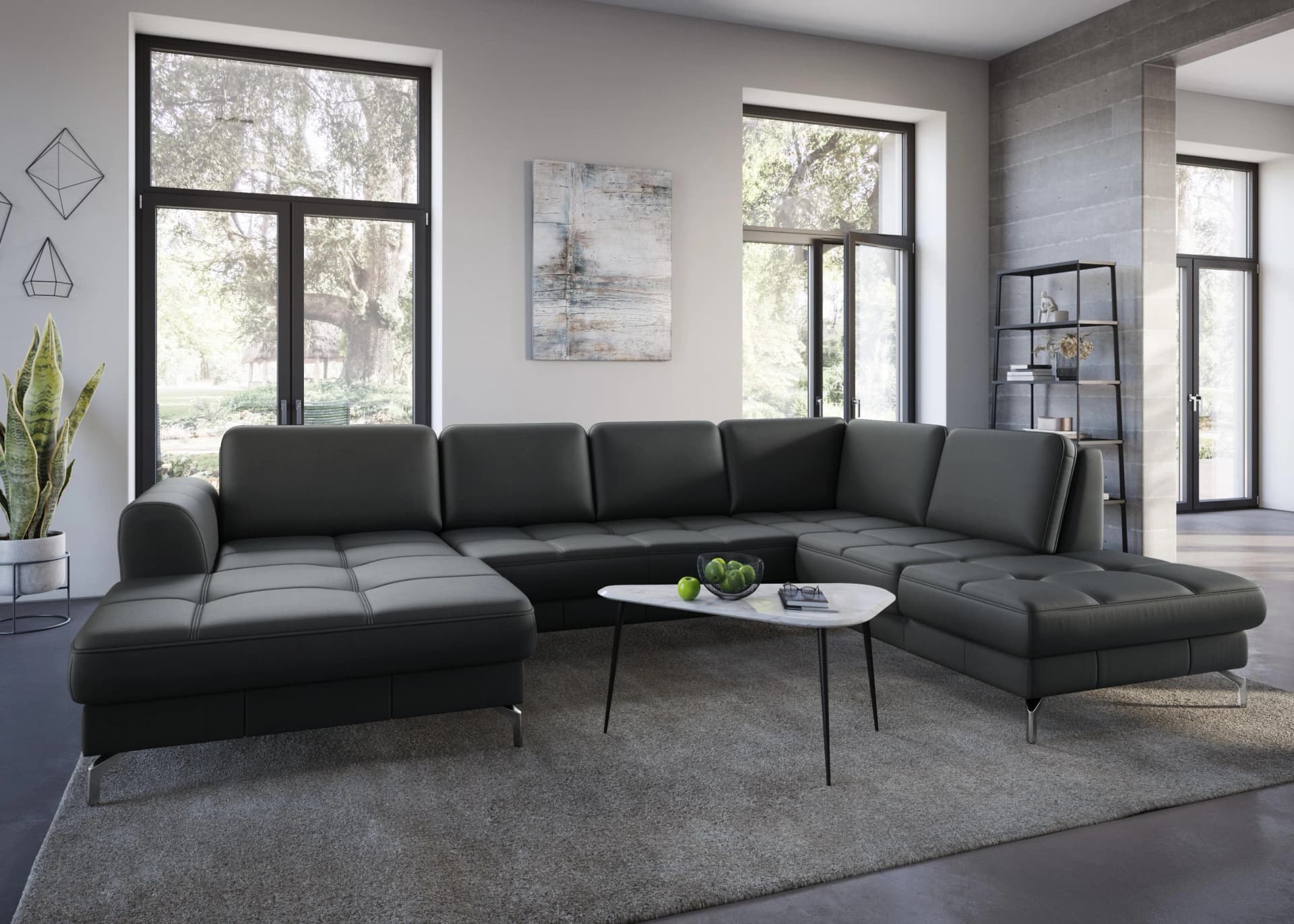 SIT & MORE Wohnlandschaft Bendigo U-Form Schwarz NaturLEDER
