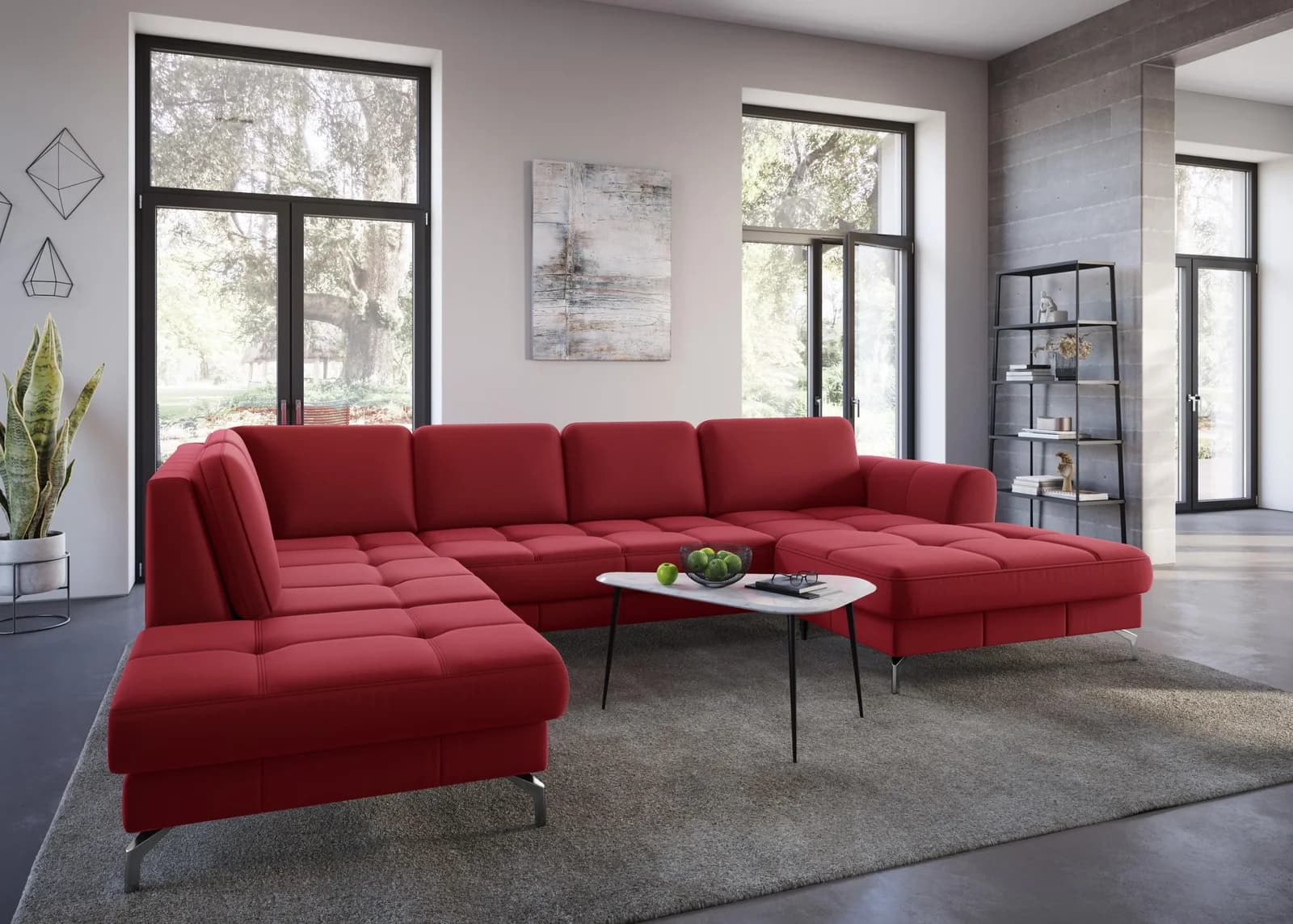 SIT & MORE Wohnlandschaft Bendigo U-Form Rot Samtoptik