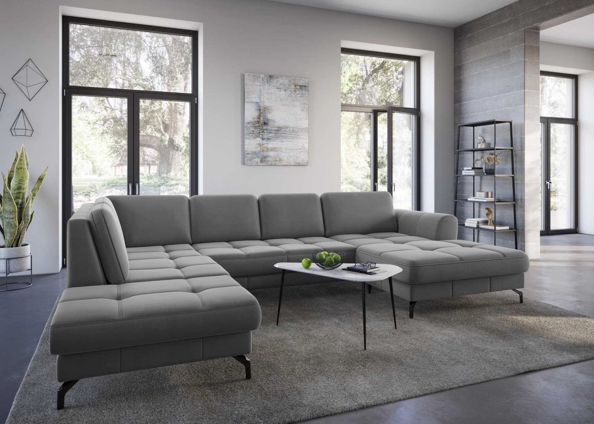 SIT & MORE Wohnlandschaft Bendigo U-Form Hellgrau mit Sitztiefenverstellung