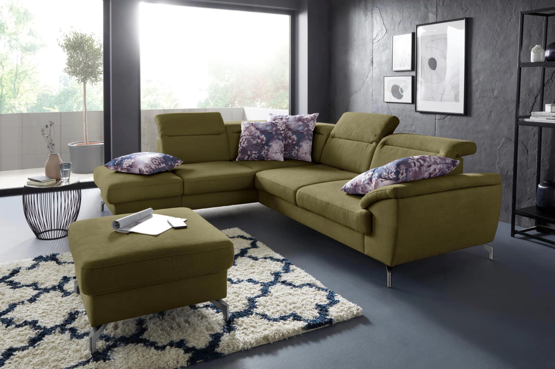 SIT & MORE Ecksofa Percy L-Form Grün mit Sitztiefenverstellung