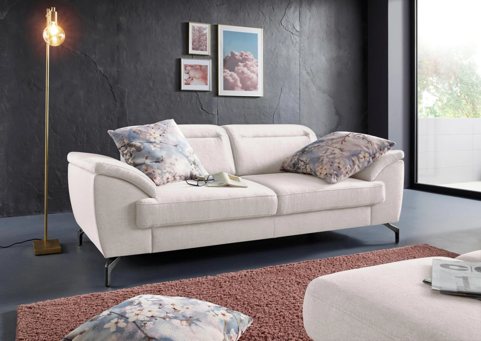 SIT & MORE Percy 2,5-Sitzer Sofa Beige mit Sitztiefenverstellung