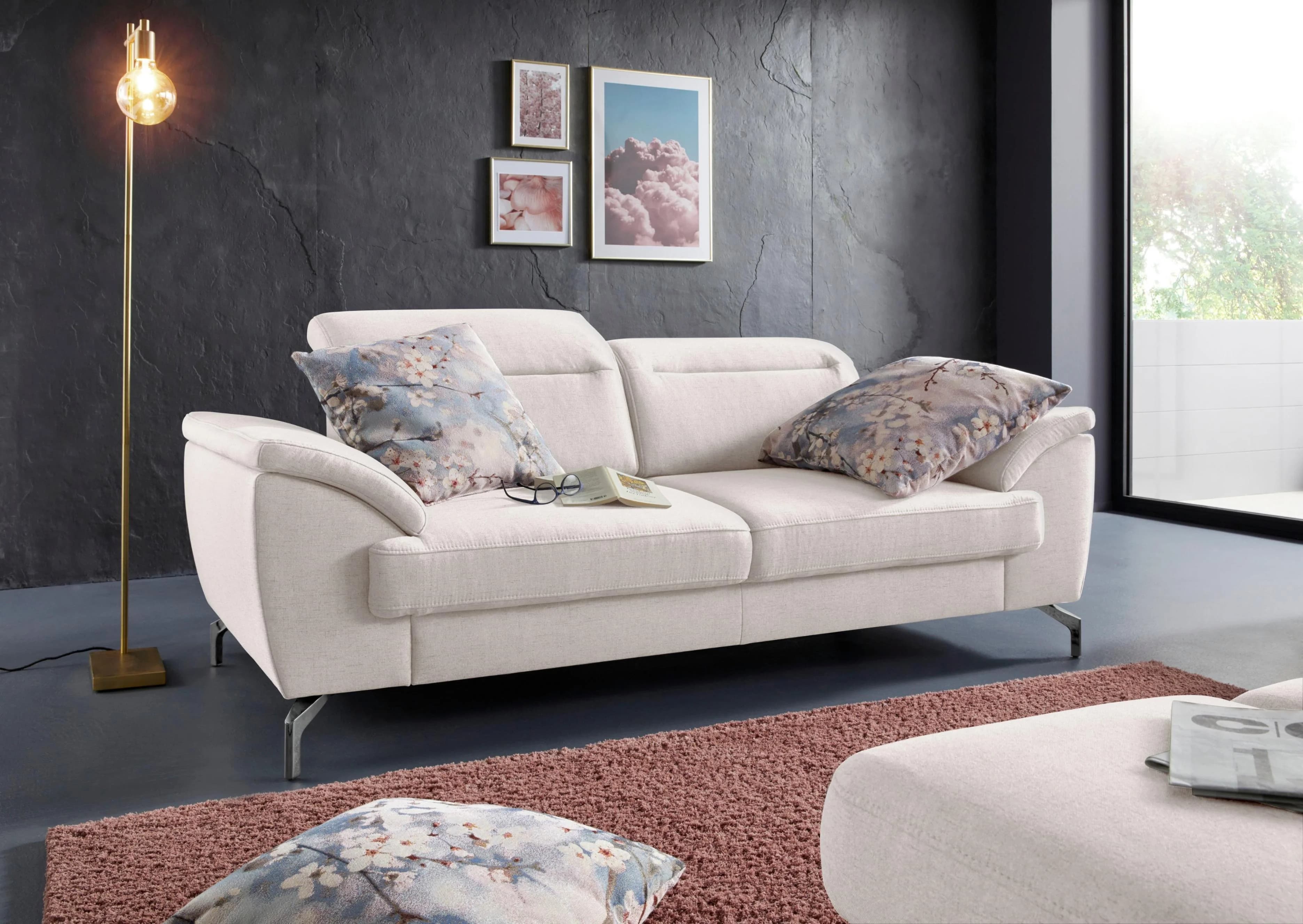 SIT & MORE Percy 2,5-Sitzer Sofa Beige mit Sitztiefenverstellung