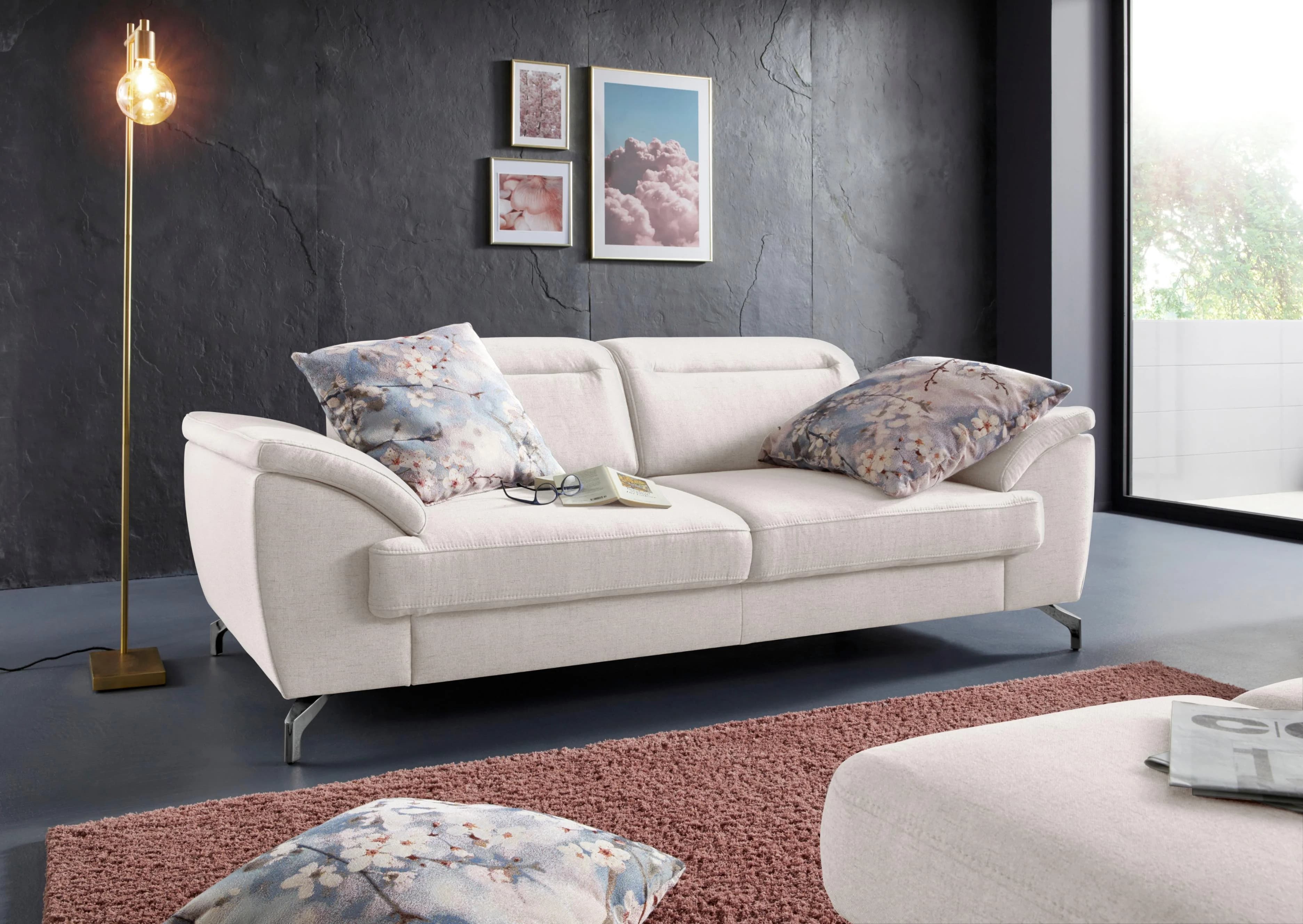 SIT & MORE Percy 2,5-Sitzer Sofa Beige mit Sitztiefenverstellung