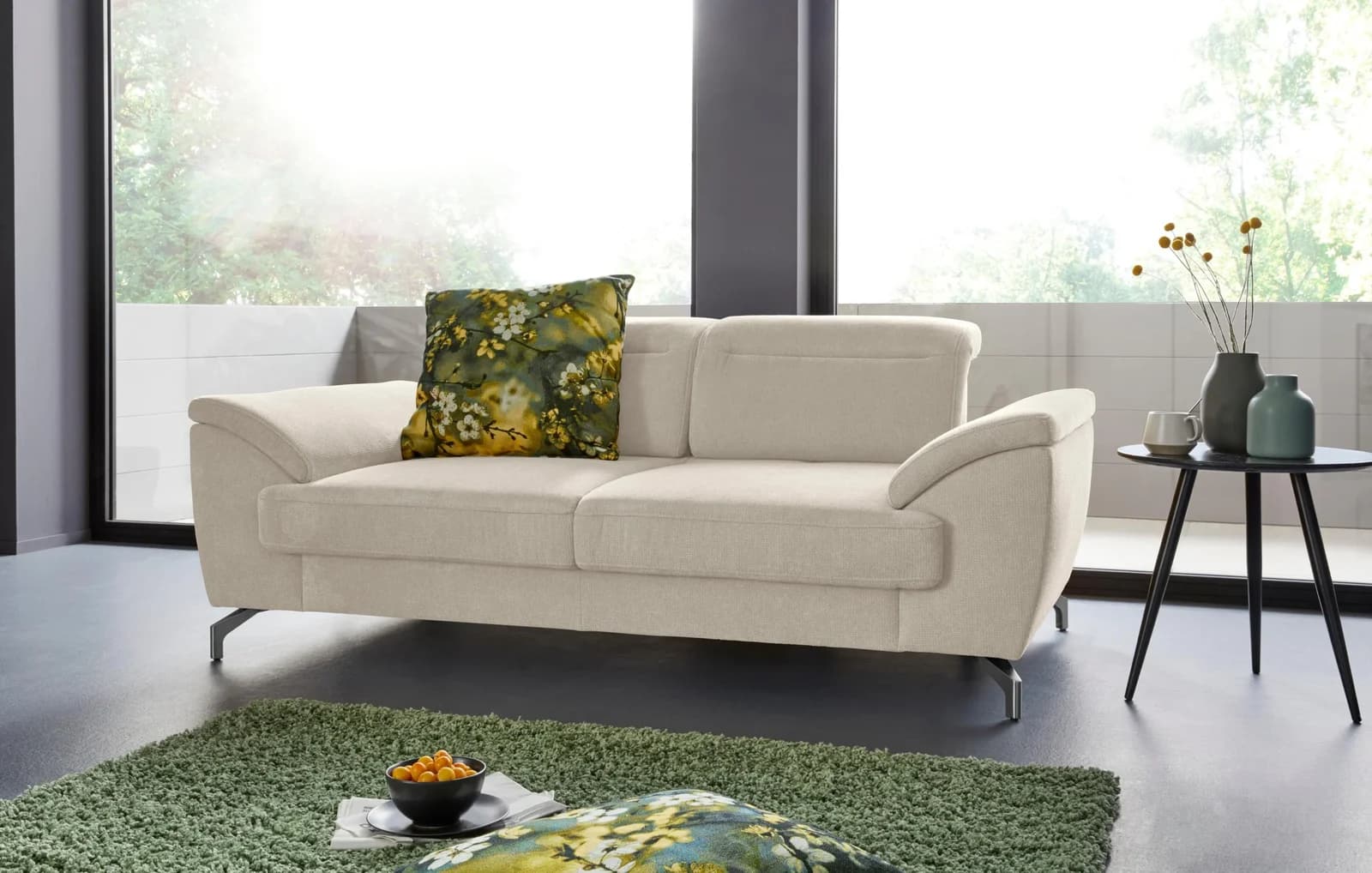 SIT & MORE Percy 2-Sitzer Sofa Creme mit Sitztiefenverstellung