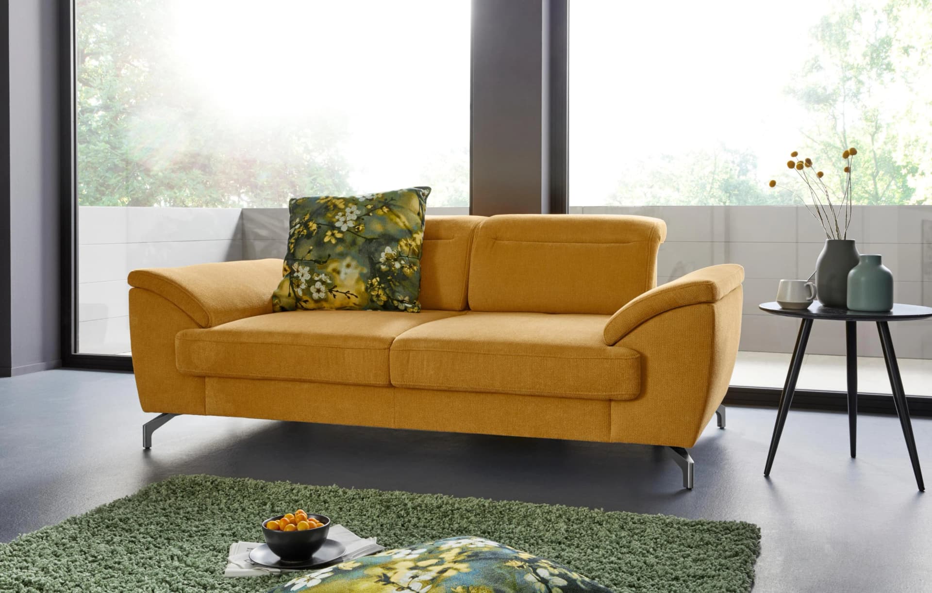 SIT & MORE Percy 2-Sitzer Sofa Mustard mit Sitztiefenverstellung