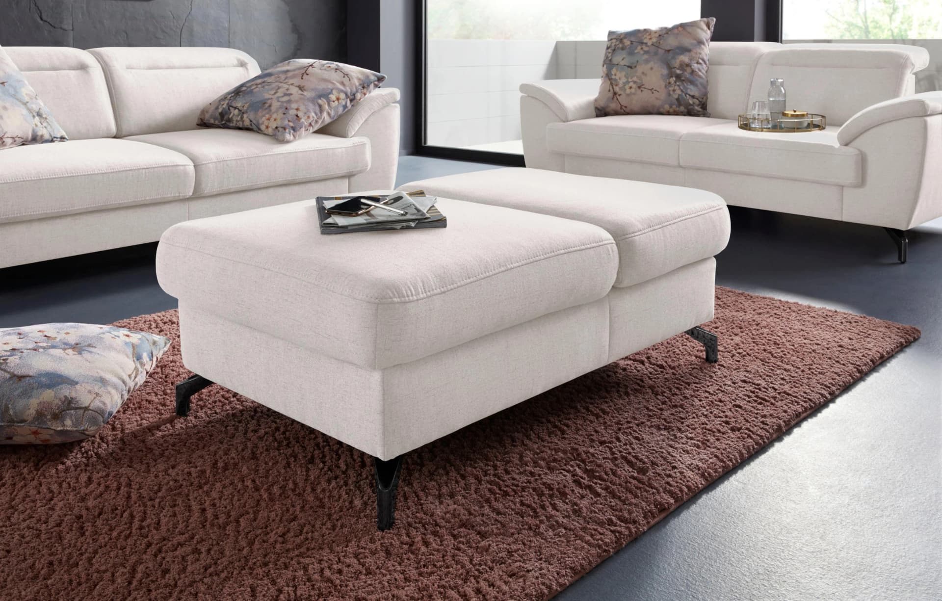 SIT & MORE Percy Hocker Beige Linen mit Klappfunktion