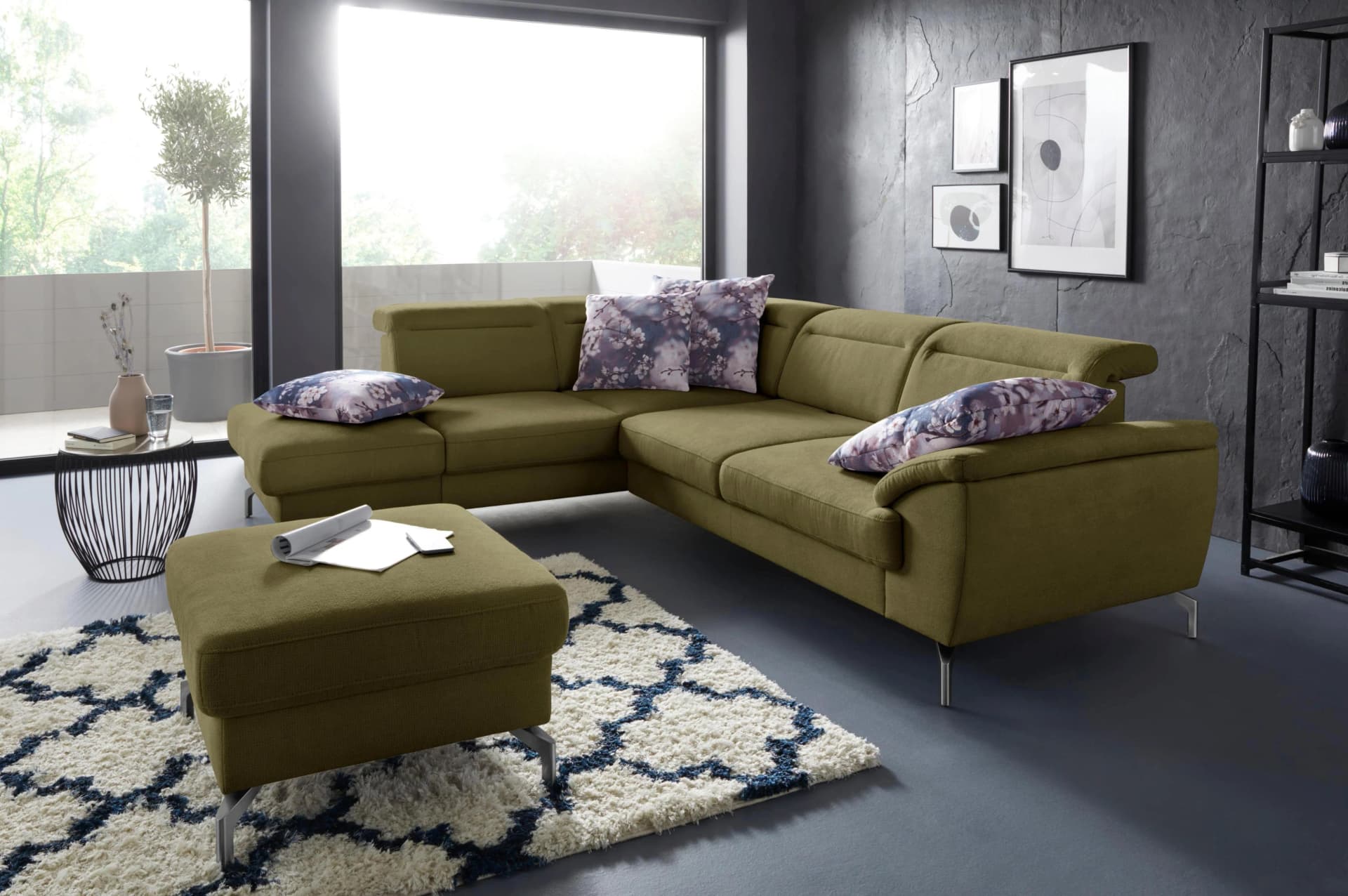 SIT & MORE Ecksofa Percy L-Form Grün mit Sitztiefenverstellung