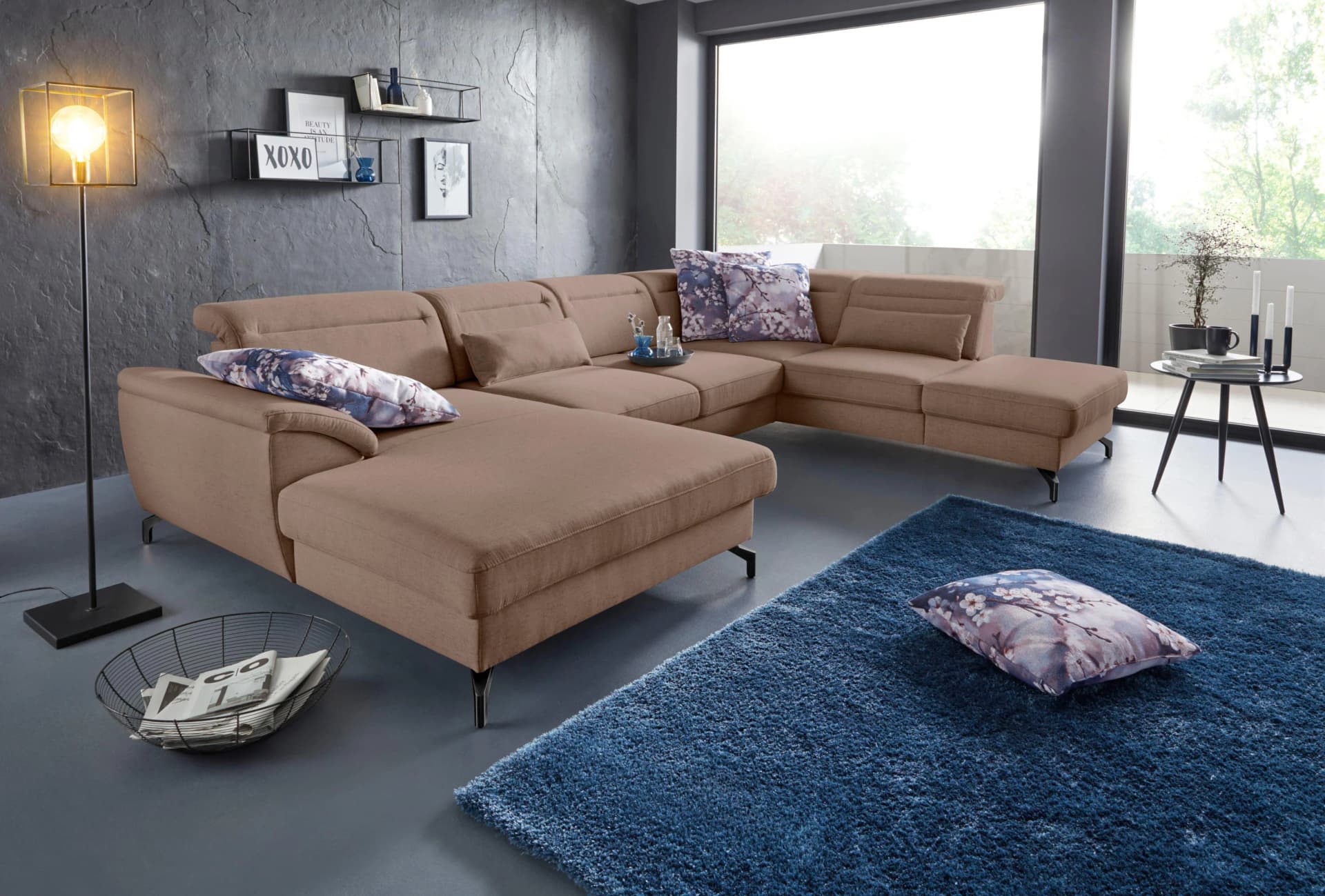 SIT & MORE Percy U-Form Wohnlandschaft Beige mit Sitztiefenverstellung