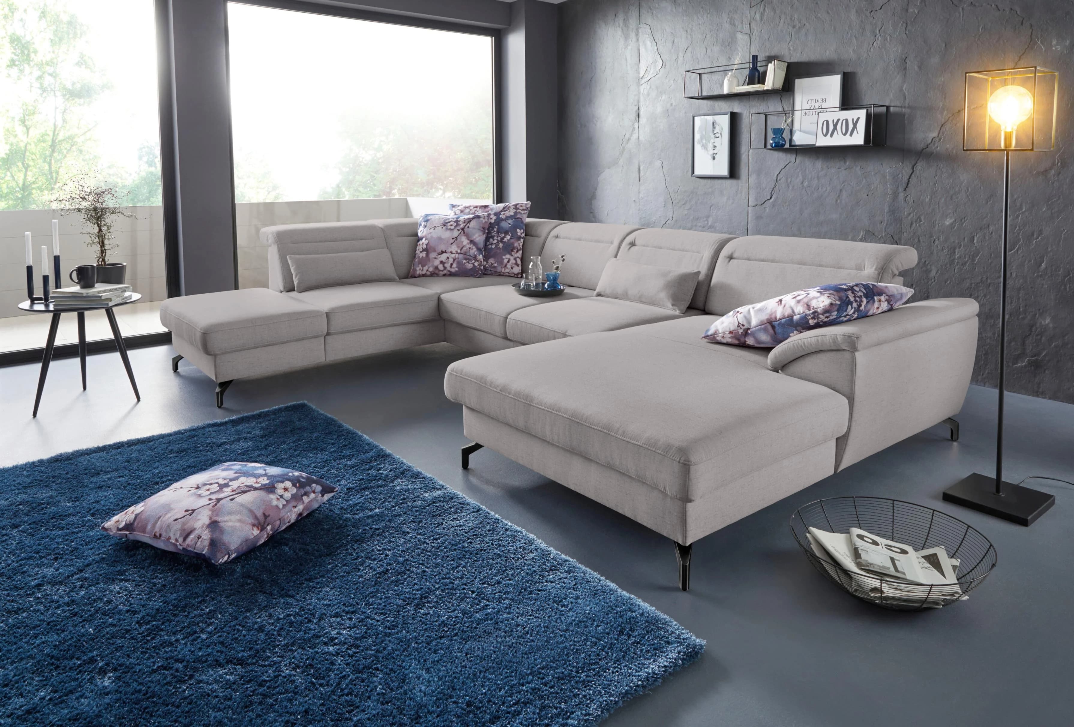 SIT & MORE Wohnlandschaft Percy U-Form Grau mit Kopfteilverstellung