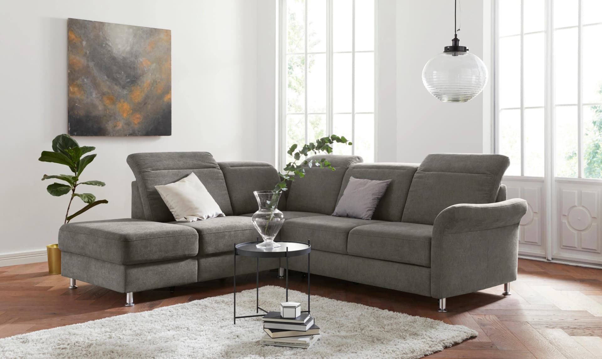 SIT & MORE Ecksofa Darwin L-Form Braun Bettfunktion