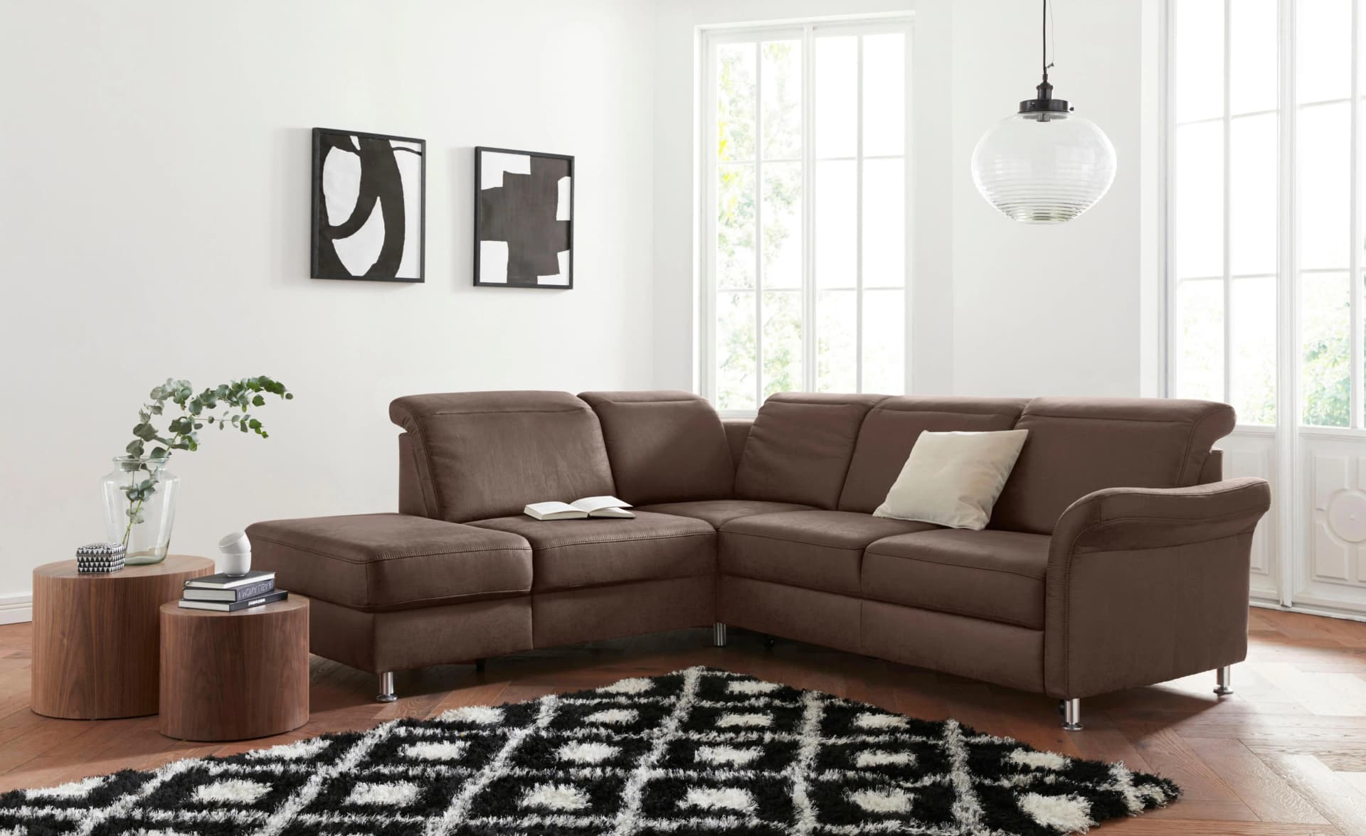 SIT & MORE Ecksofa Darwin L-Form Cognac mit Federkern