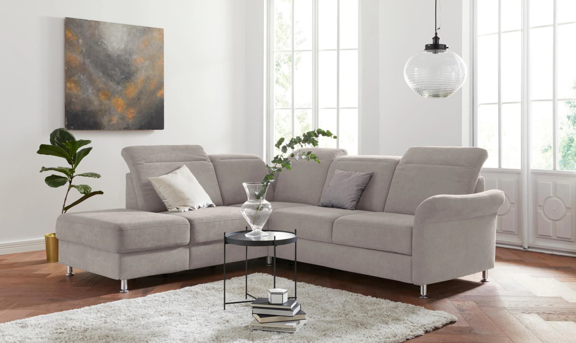 SIT & MORE Ecksofa Darwin L-Form Grau mit Bettfunktion