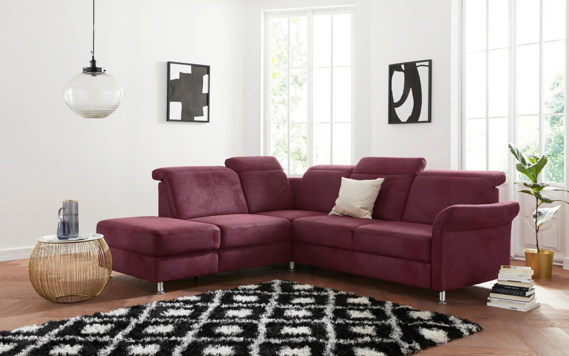 SIT & MORE Ecksofa Darwin L-Form Bordeaux mit Bettfunktion