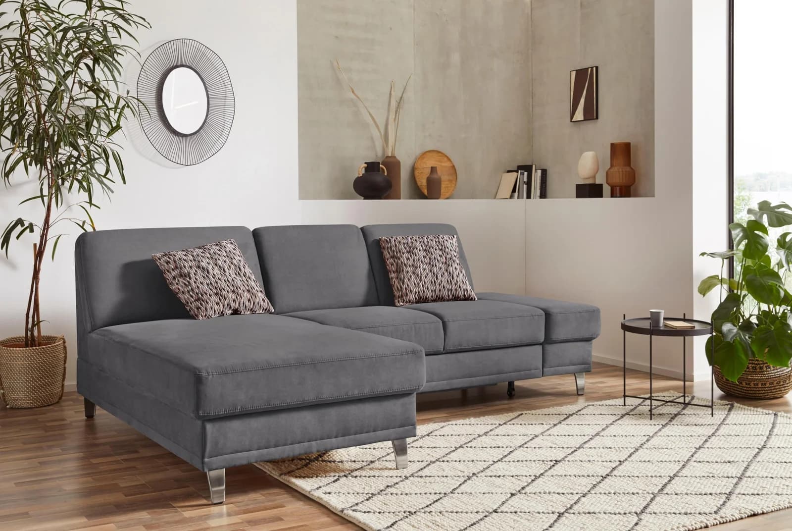 SIT & MORE Ecksofa Clio L-Form Grau Microfaser mit Recamiere
