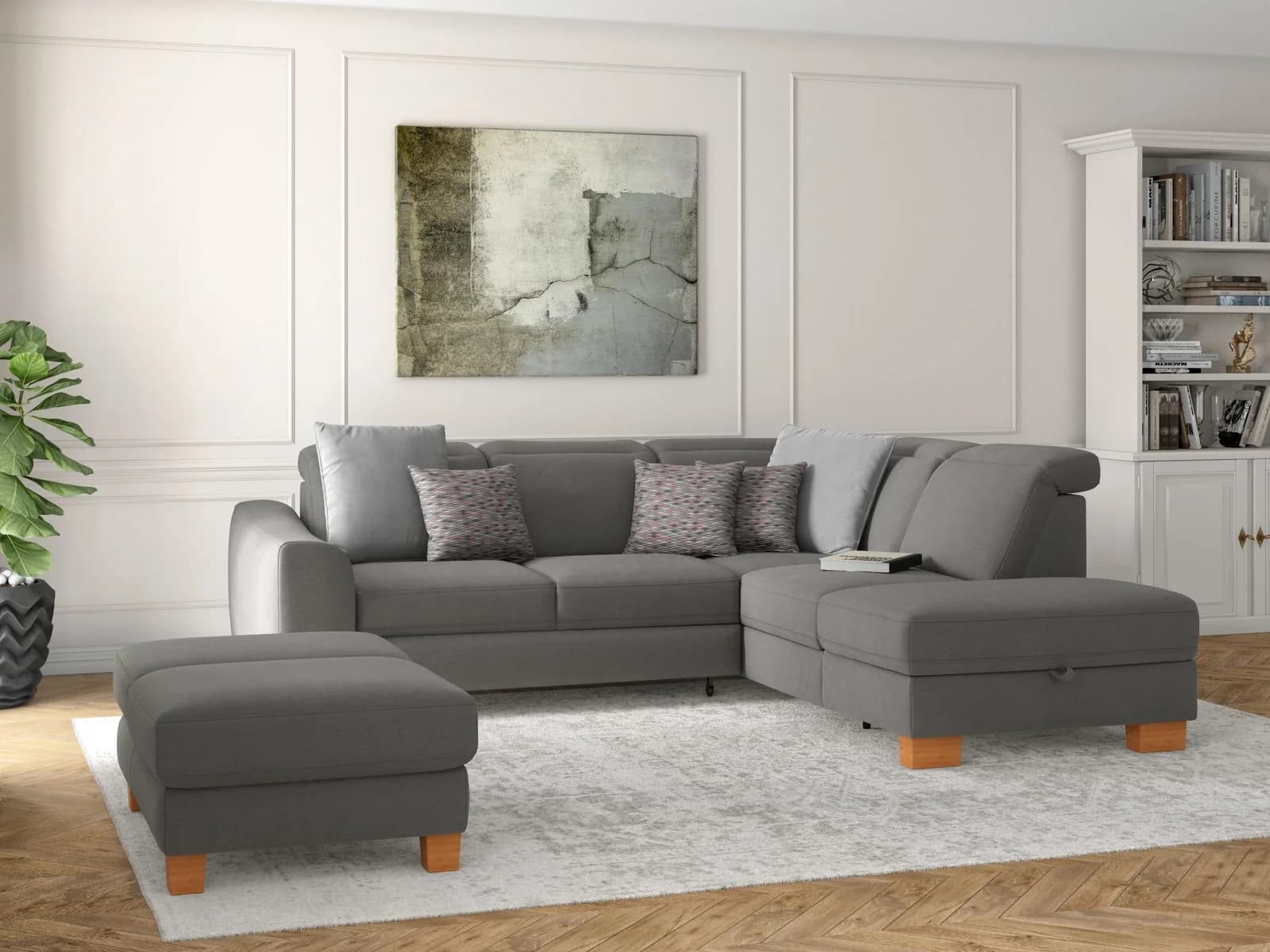 Sit & More Ecksofa Dundee L-Form Grau mit Federkern und Holzfüßen
