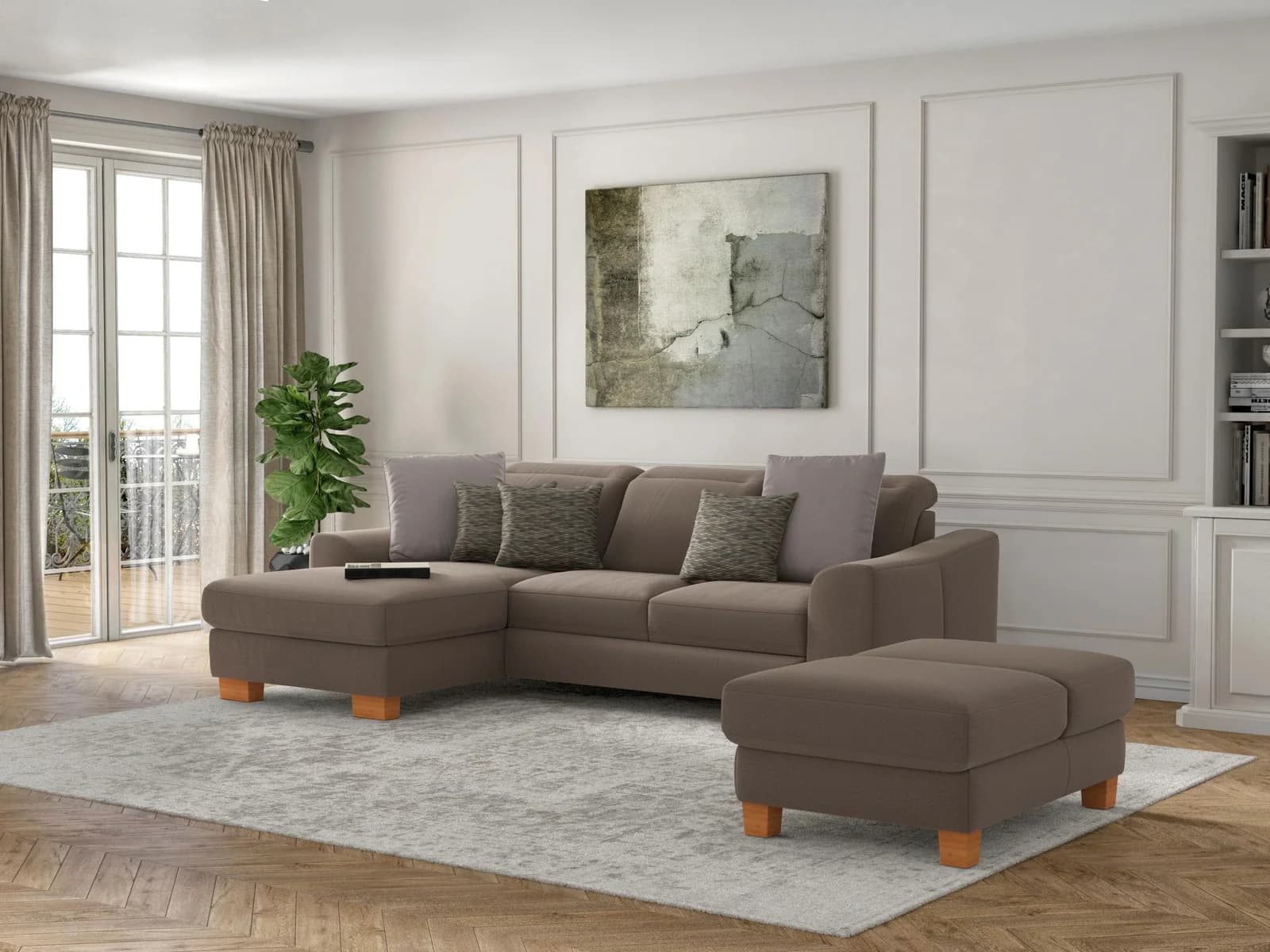 SIT & MORE Ecksofa Dundee L-Form Taupe Microfaser mit Kopfteilverstellung