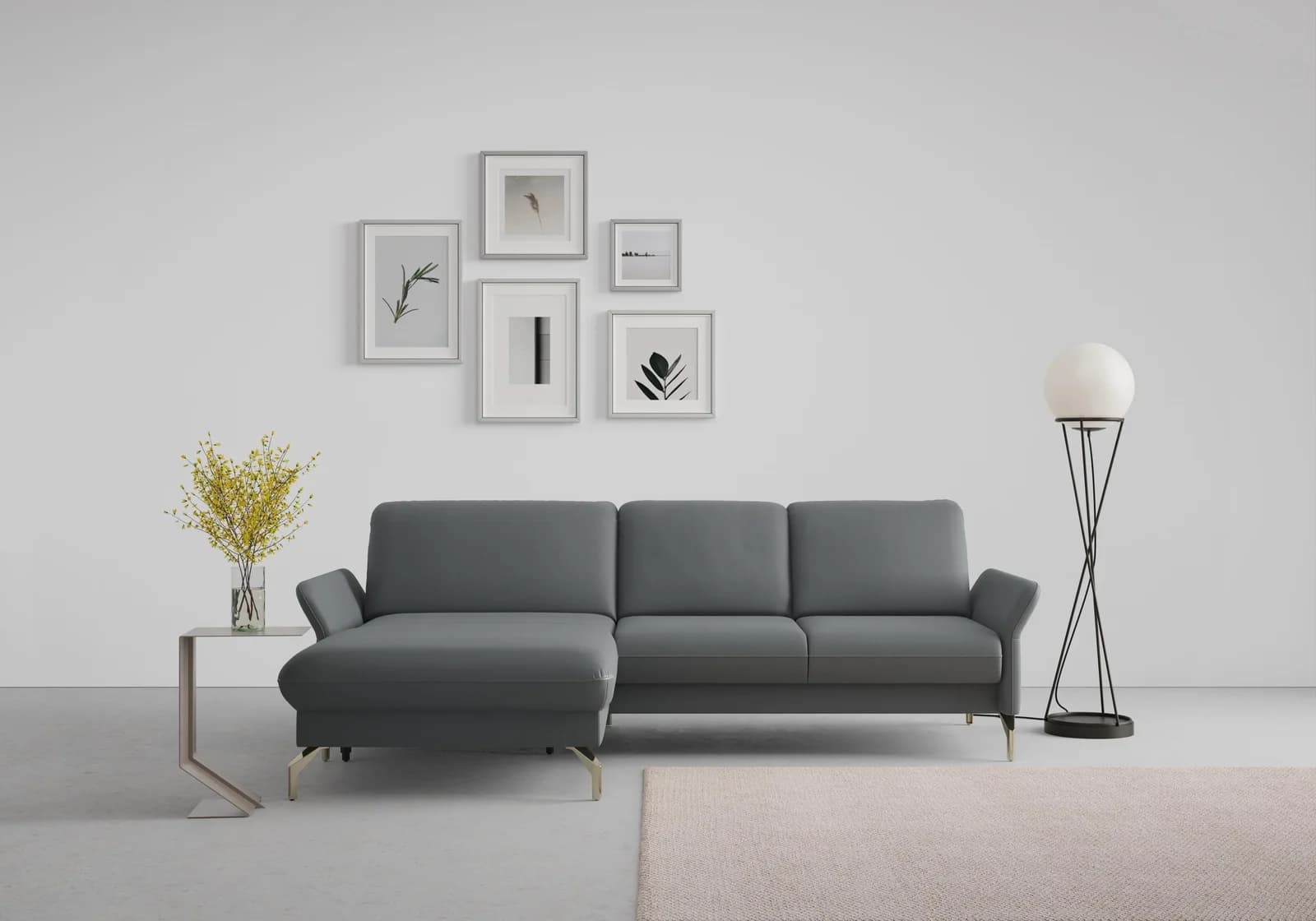 SIT & MORE Ecksofa Fashion L-Form Grau mit Kopfteilverstellung