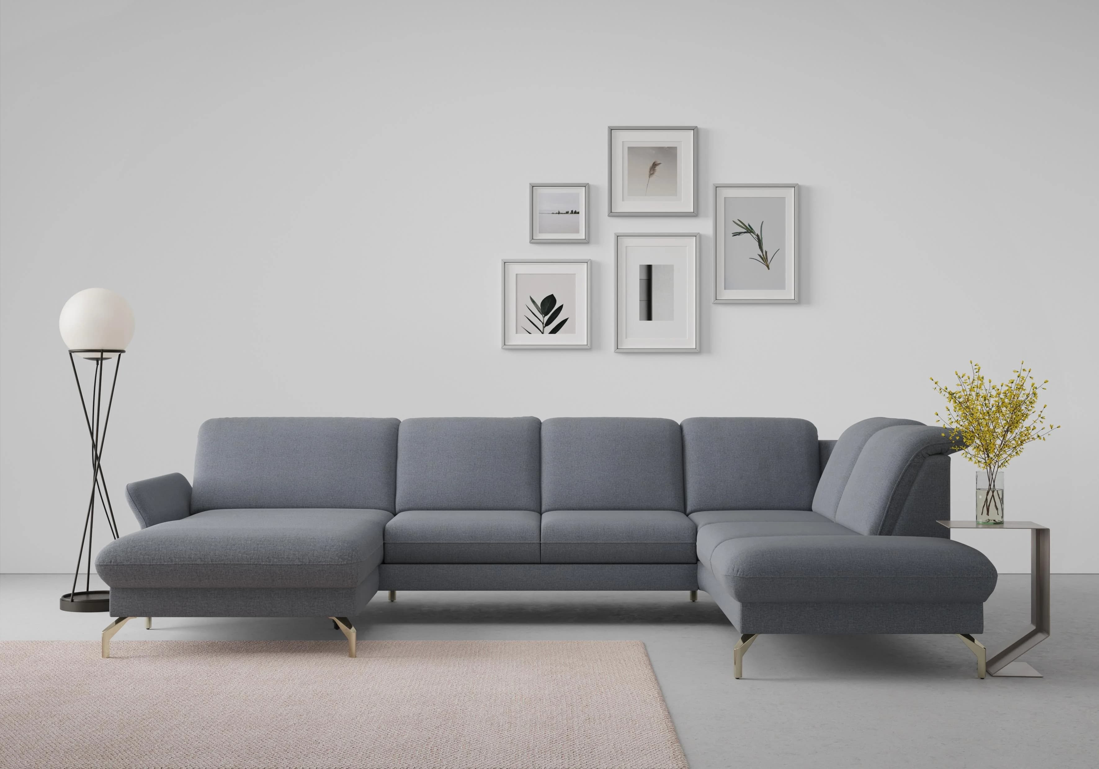 Sit & More Wohnlandschaft U-Form Blaugrau Motorisch Chenille
