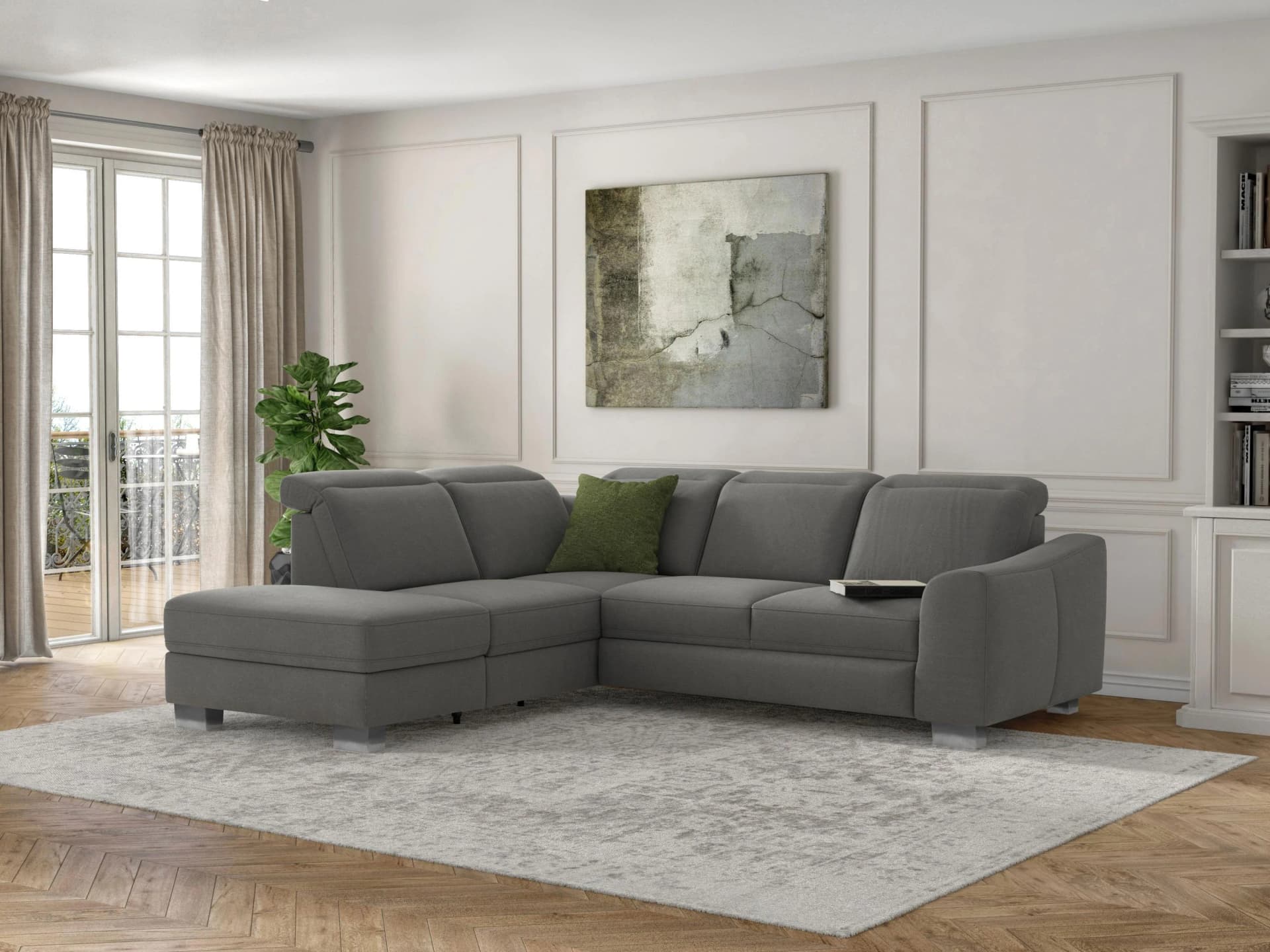 SIT & MORE Ecksofa Dundee L-Form Grau mit Edelstahlfüßen