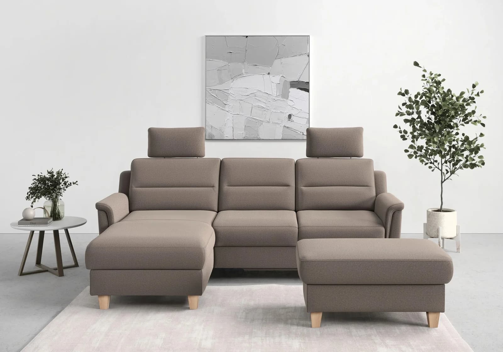 Modernes Ecksofa in Grau (Taupe) mit Federkern-Polsterung