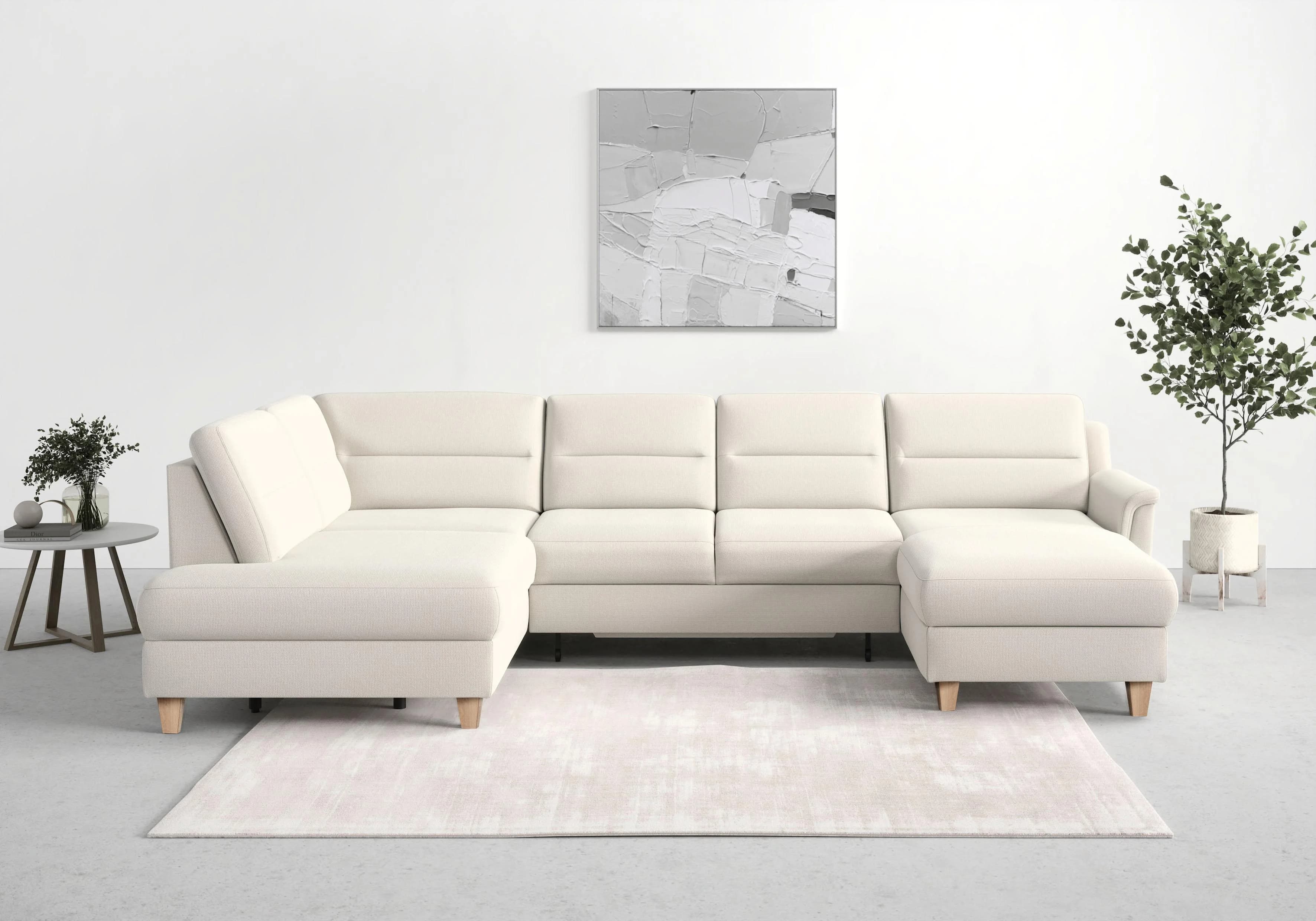 Sit & More Wohnlandschaft Farö U-Form Beige mit Bettfunktion