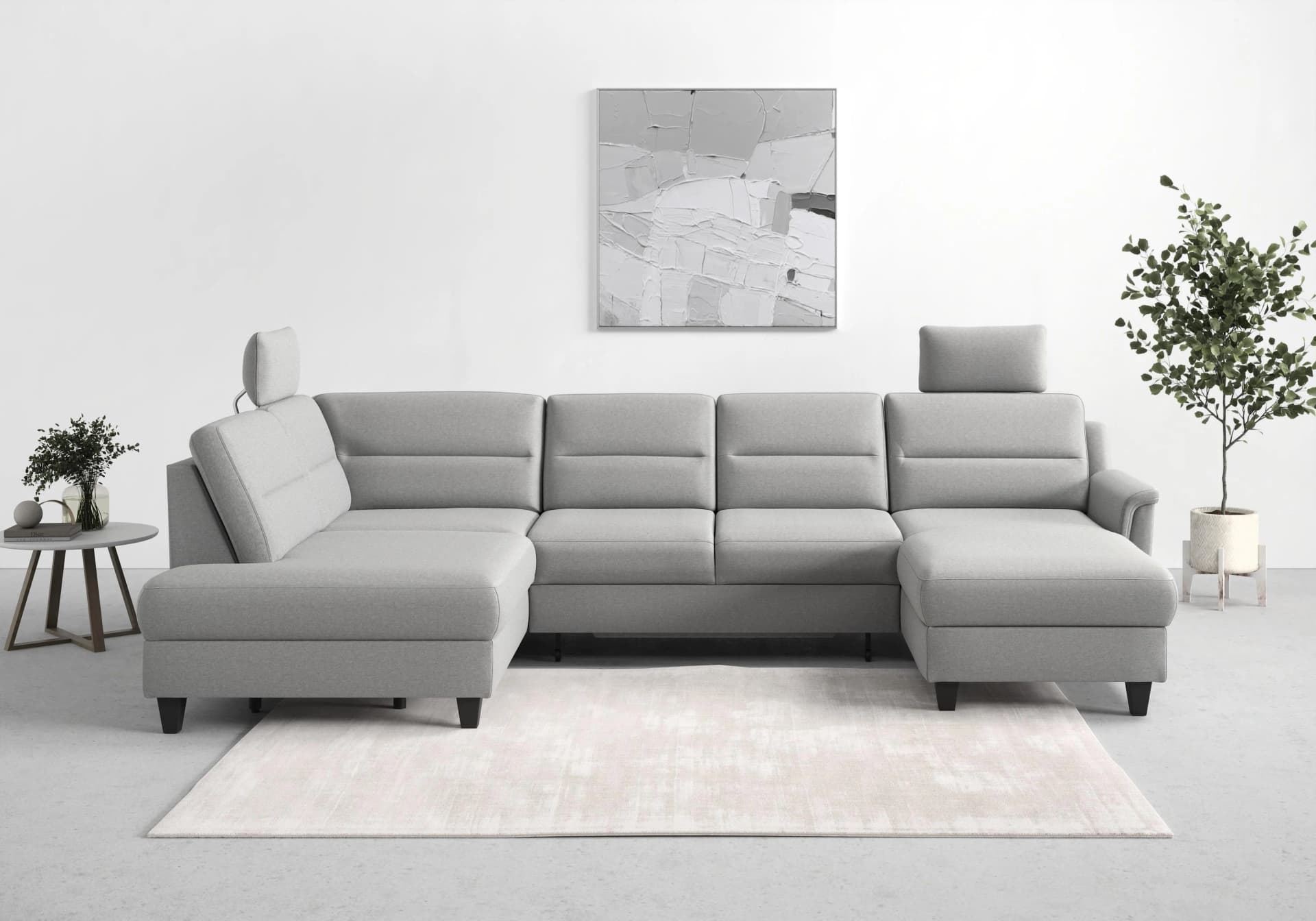 Wohnlandschaft SIT & MORE Farö U-Form Grau mit Bettfunktion