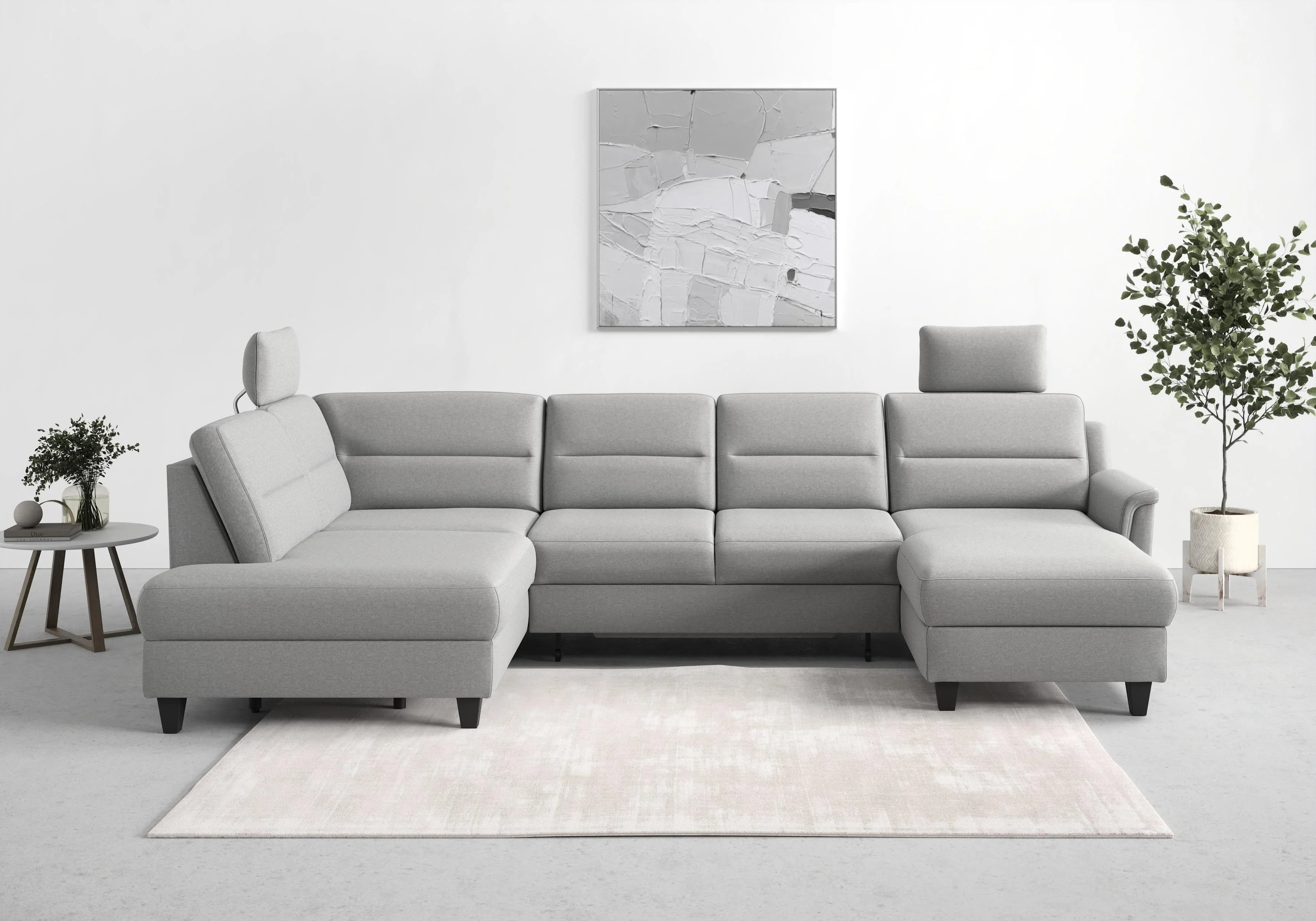 Wohnlandschaft SIT & MORE Farö U-Form Grau mit Bettfunktion