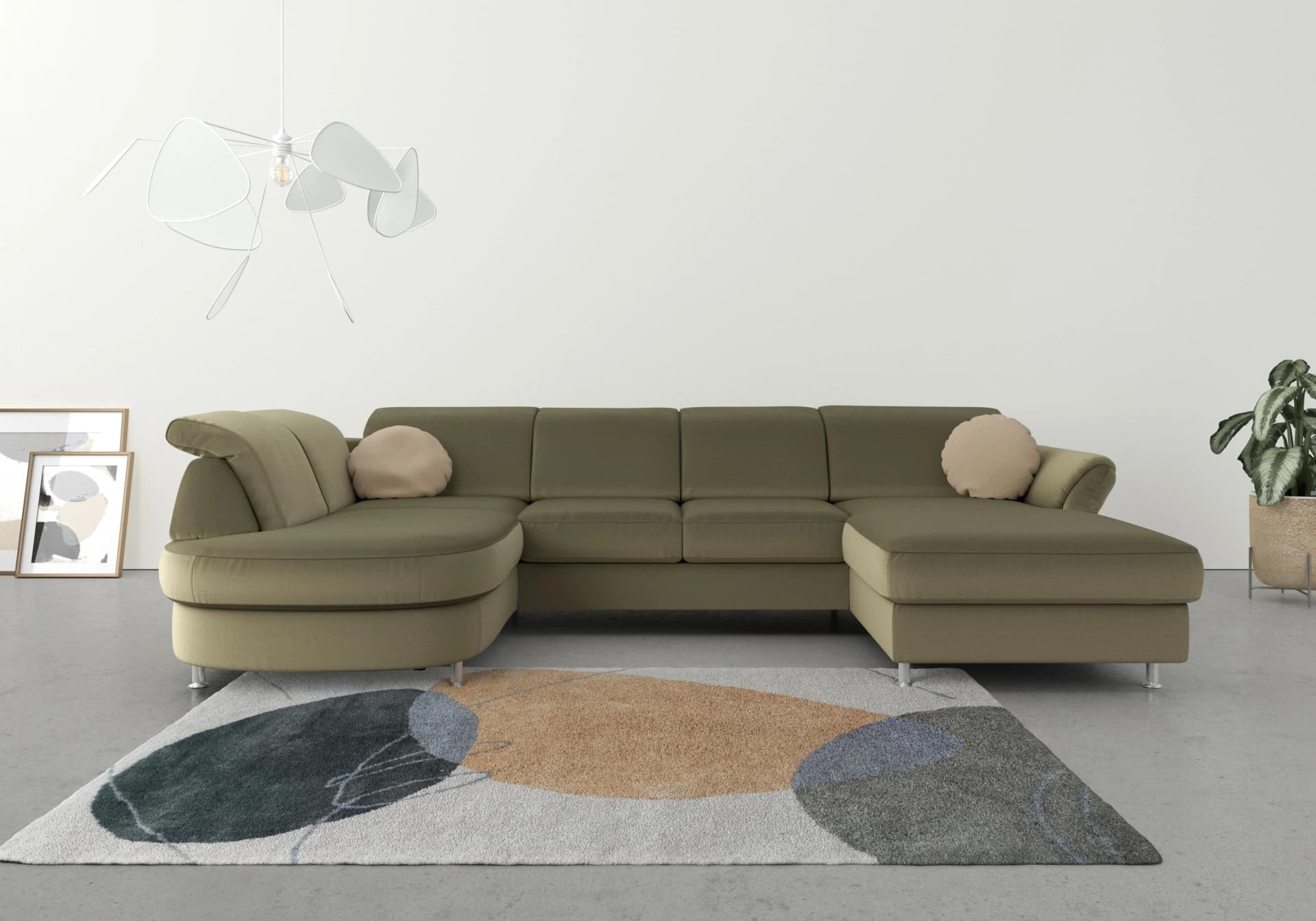 SIT & MORE Wohnlandschaft Apulia U-Form Olive mit Verstellfunktion