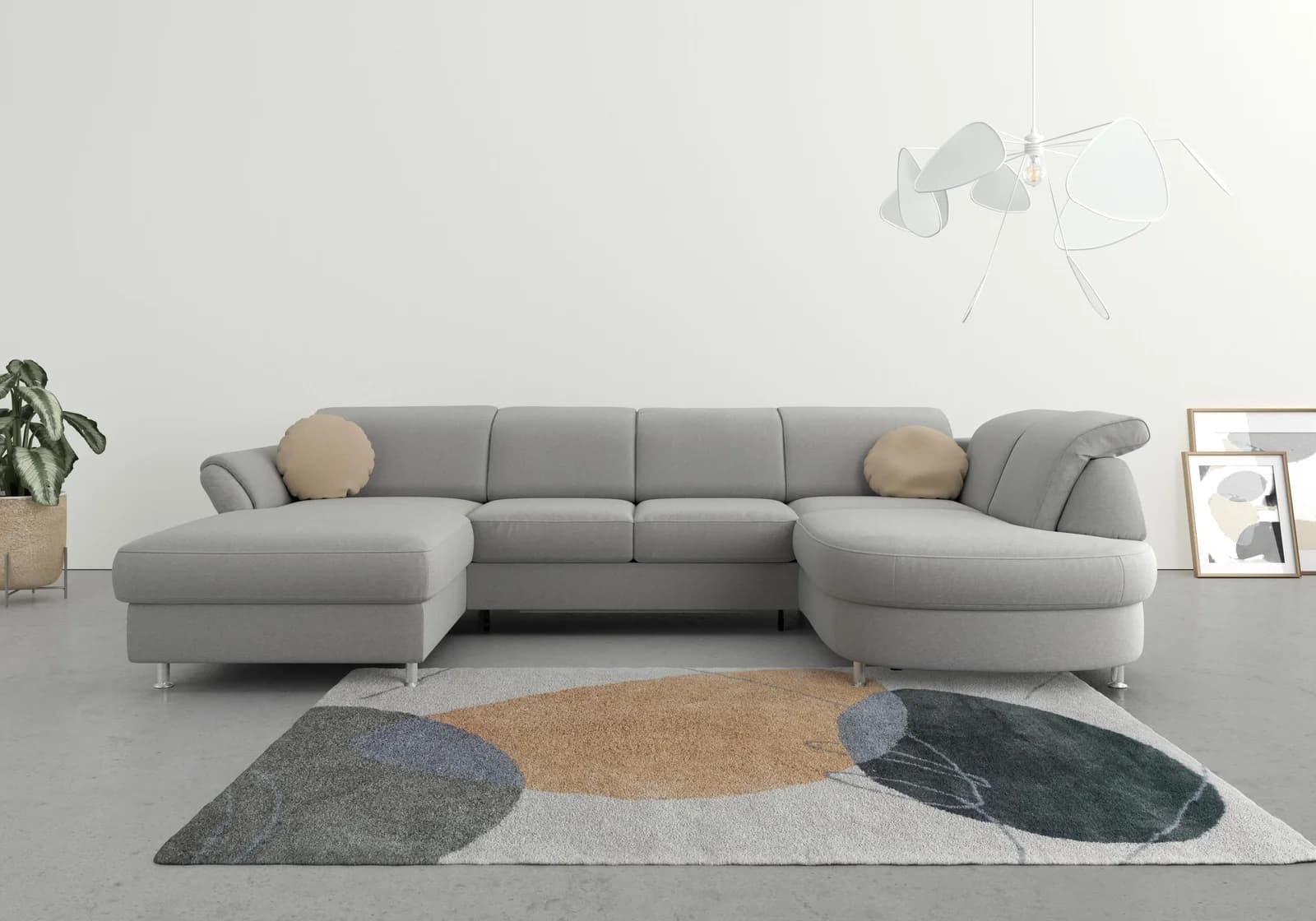 SIT & MORE Wohnlandschaft Apulia U-Form Grau mit Bettfunktion