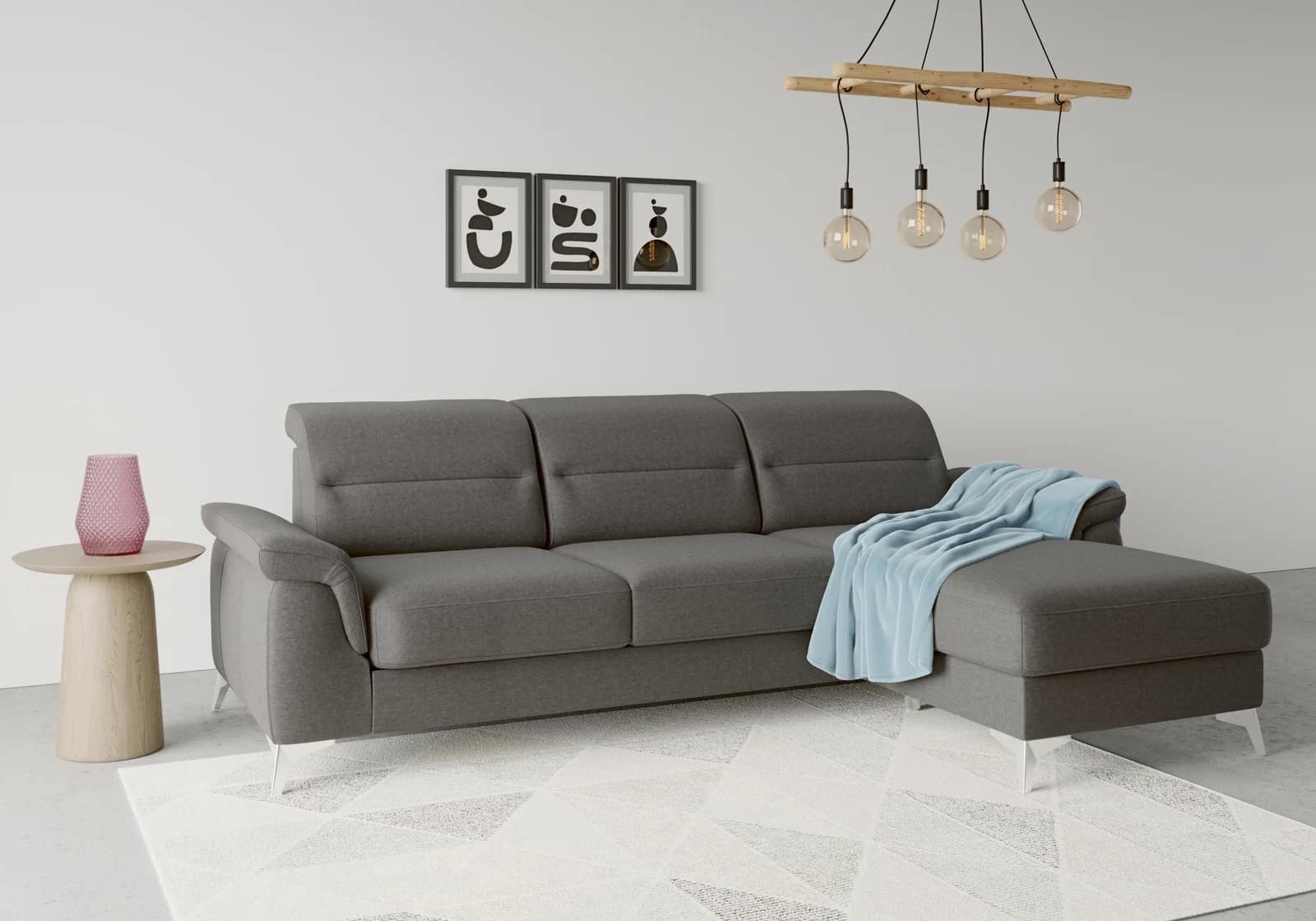 SIT & MORE Ecksofa Sinatra L-Form Grau Microfaser mit Recamiere
