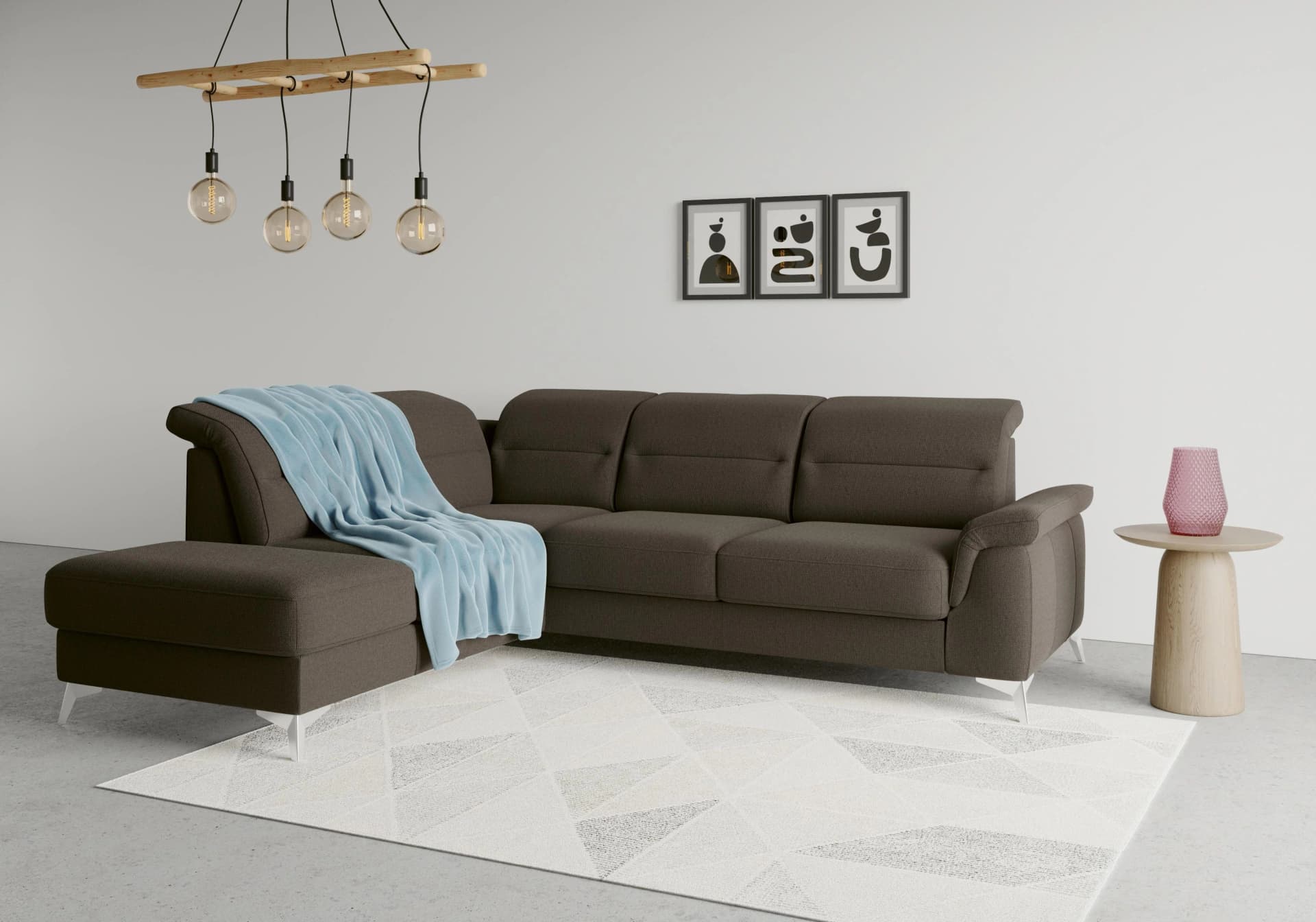 SIT & MORE Ecksofa Sinatra L-Form Espresso mit Ottomane