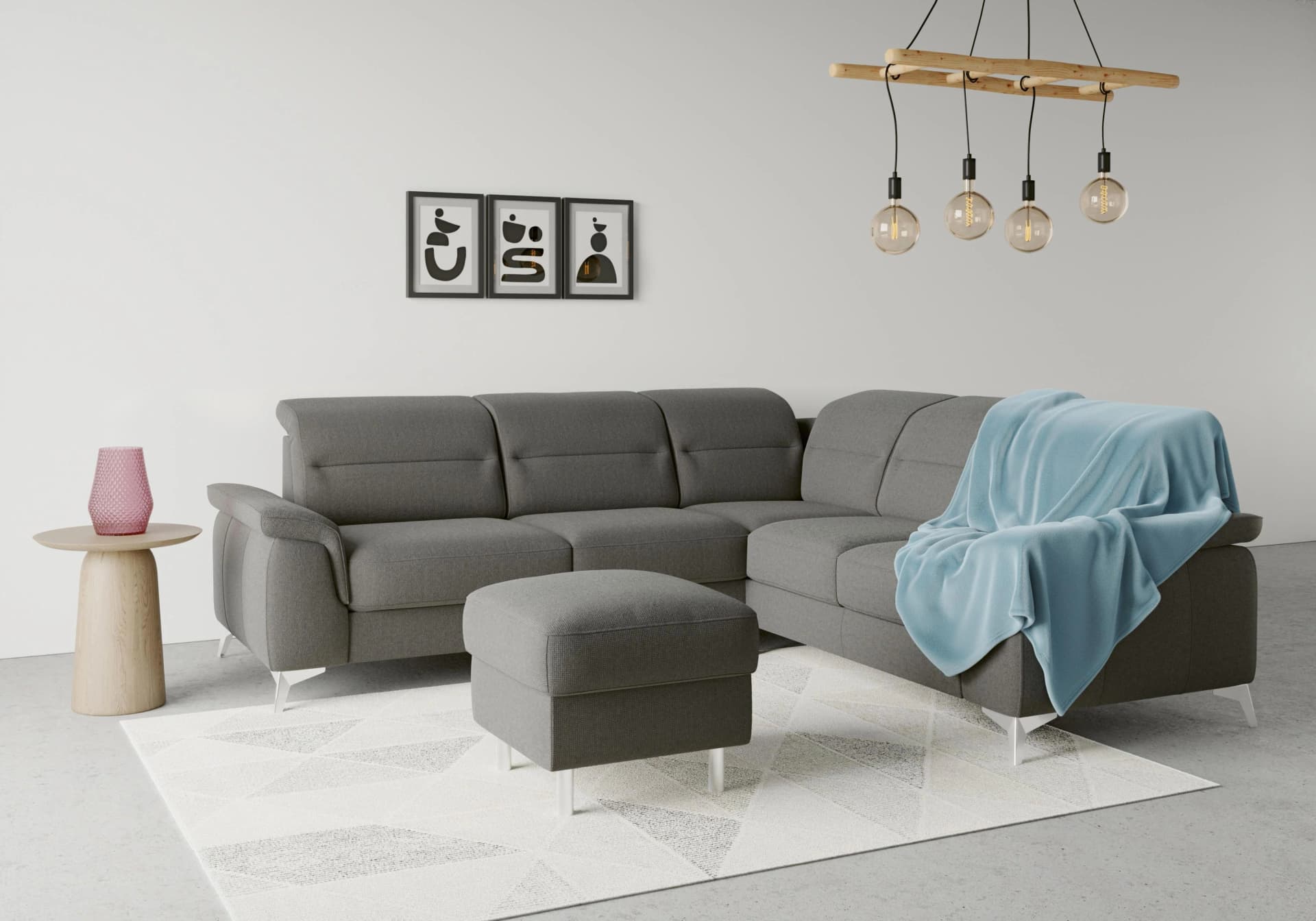 Sit & More Ecksofa Sinatra L-Form Grau mit Kopfteilverstellung