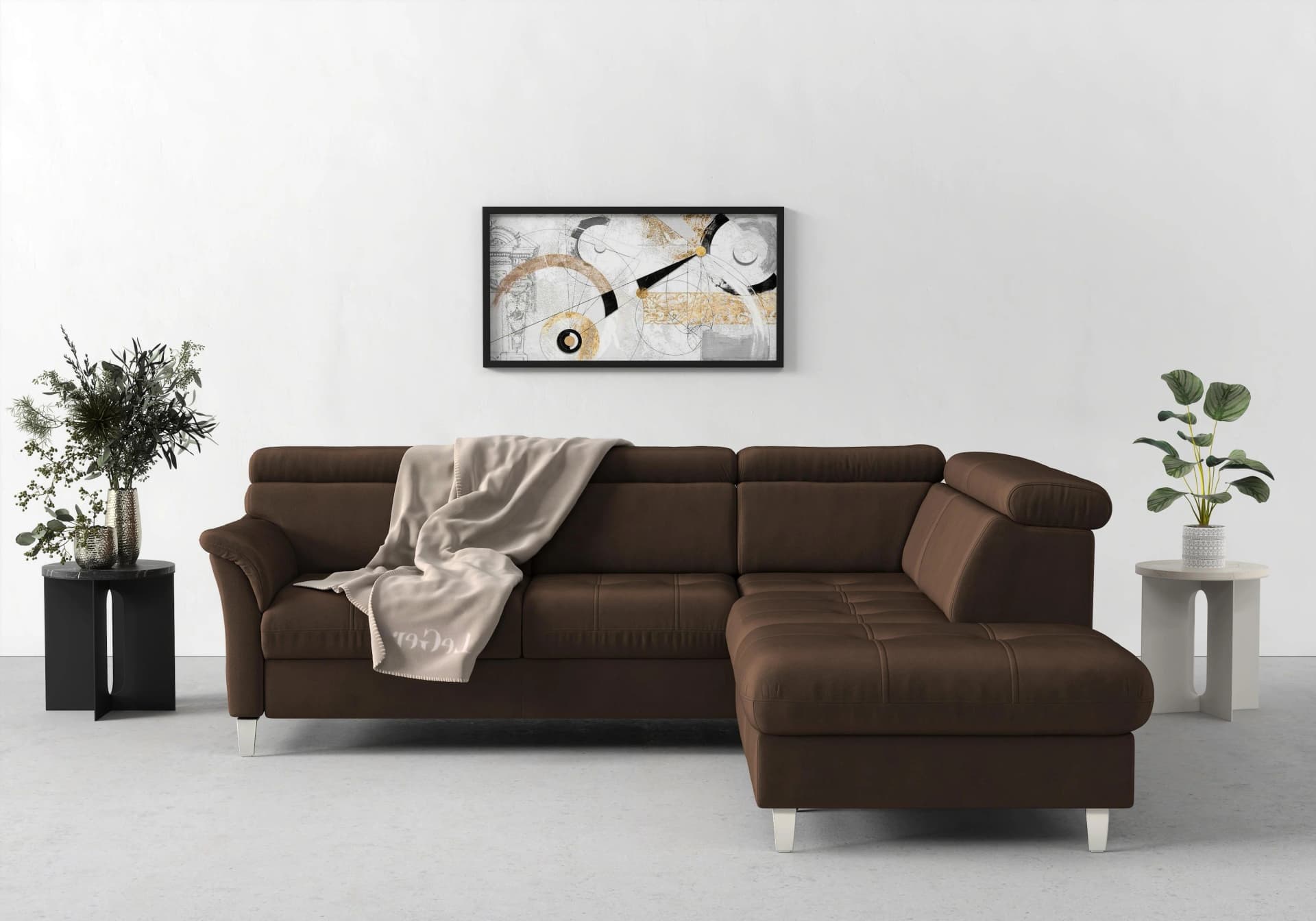 SIT & MORE Ecksofa Marano L-Form Dunkelbraun mit Kopfteilverstellung
