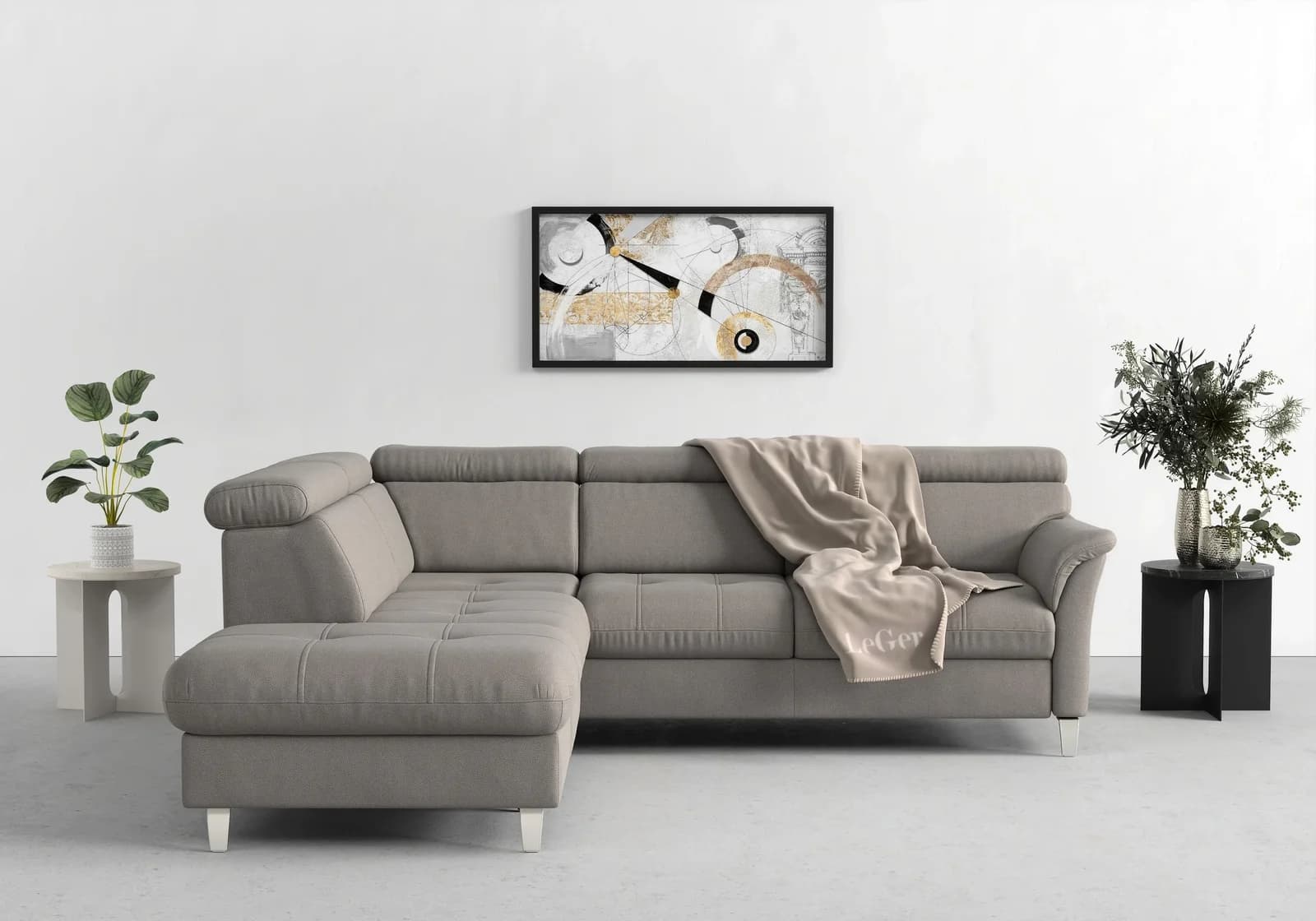 SIT & MORE Ecksofa Marano L-Form Grau mit Kopfteilverstellung