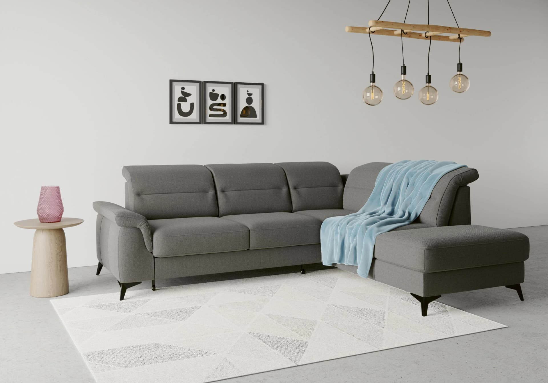 Sit & More Ecksofa Sinatra L-Form Grau mit Ottomane und Bettfunktion