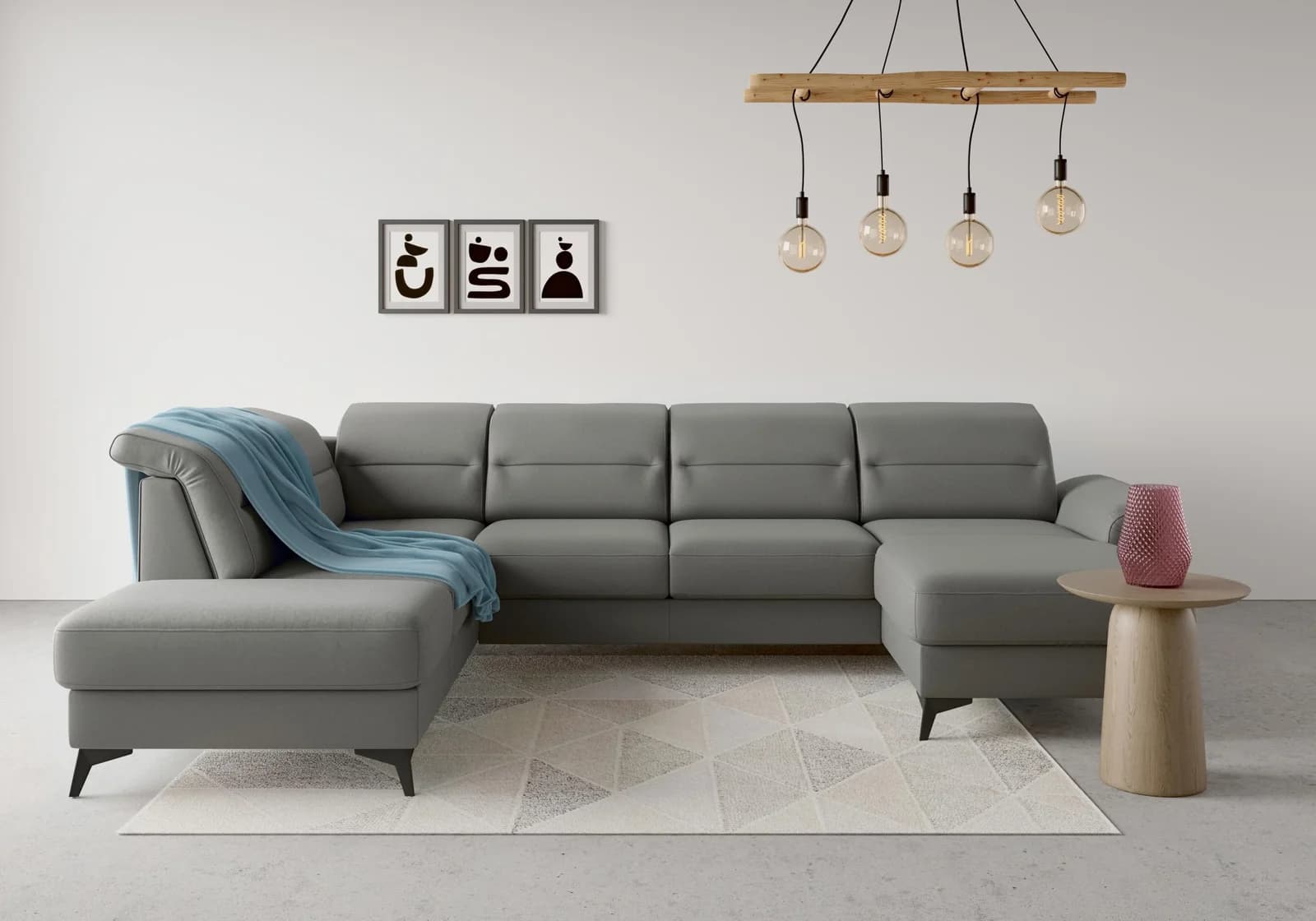 SIT & MORE Wohnlandschaft Sinatra U-Form Grau Metallfüße