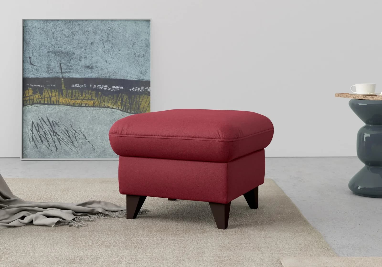 SIT & MORE Stauraumhocker Mellum Bordeaux mit Holzfüßen