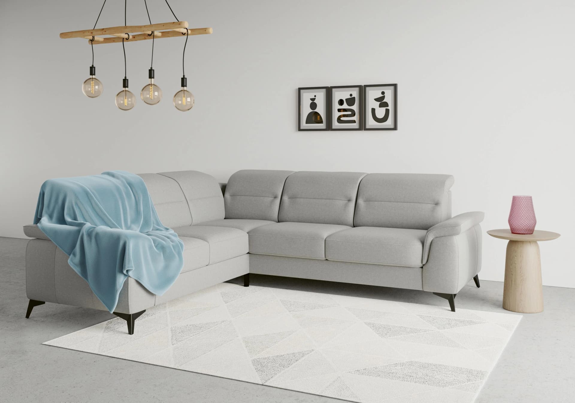 SIT & MORE Ecksofa Sinatra L-Form Grau mit Kopfteilverstellung