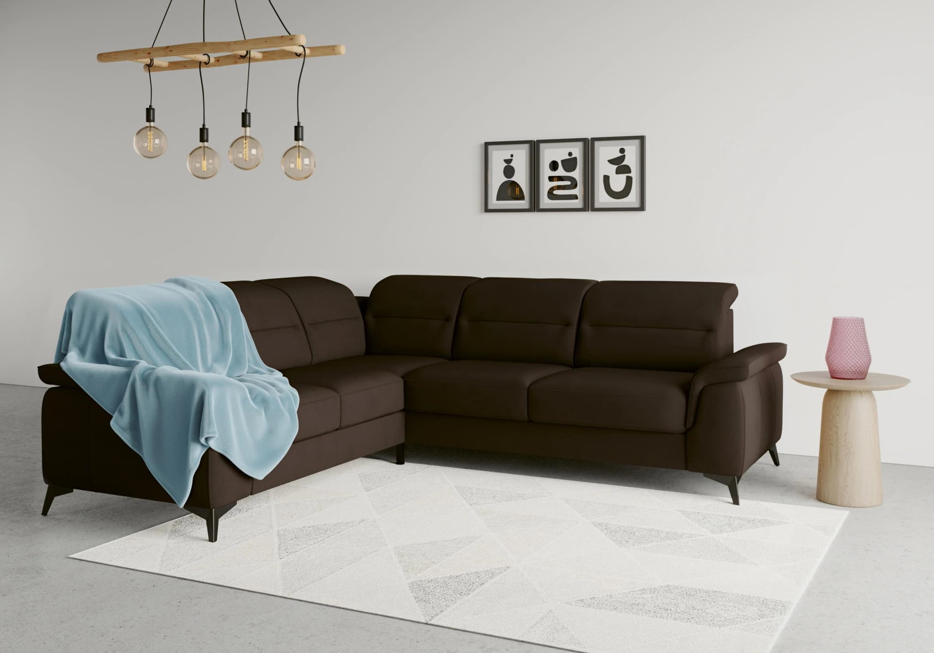SIT & MORE Ecksofa Sinatra L-Form Dunkelbraun 100% Polyester