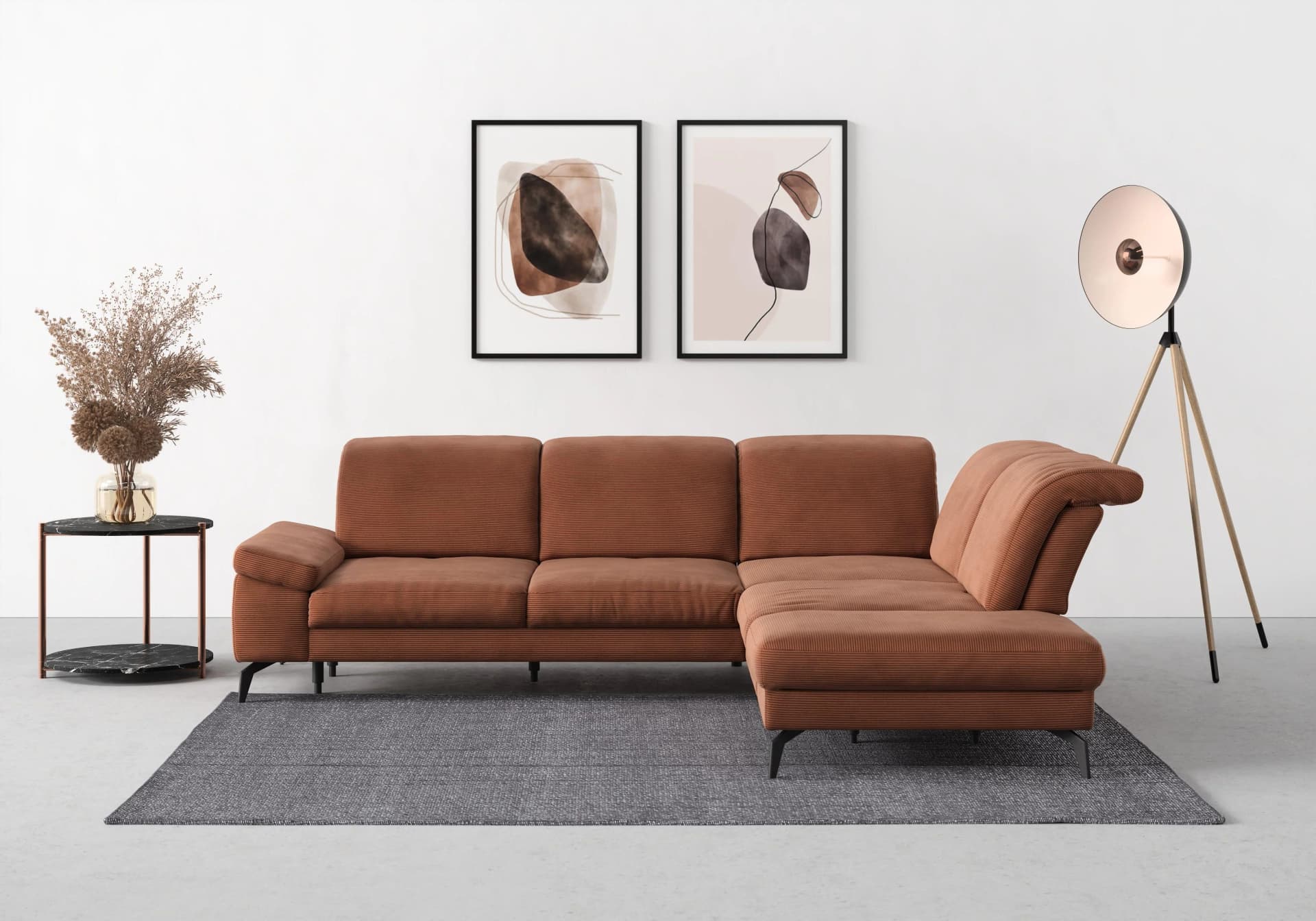 SIT & MORE Ecksofa Cabana L-Form Rosa Kupfer mit Ottomane