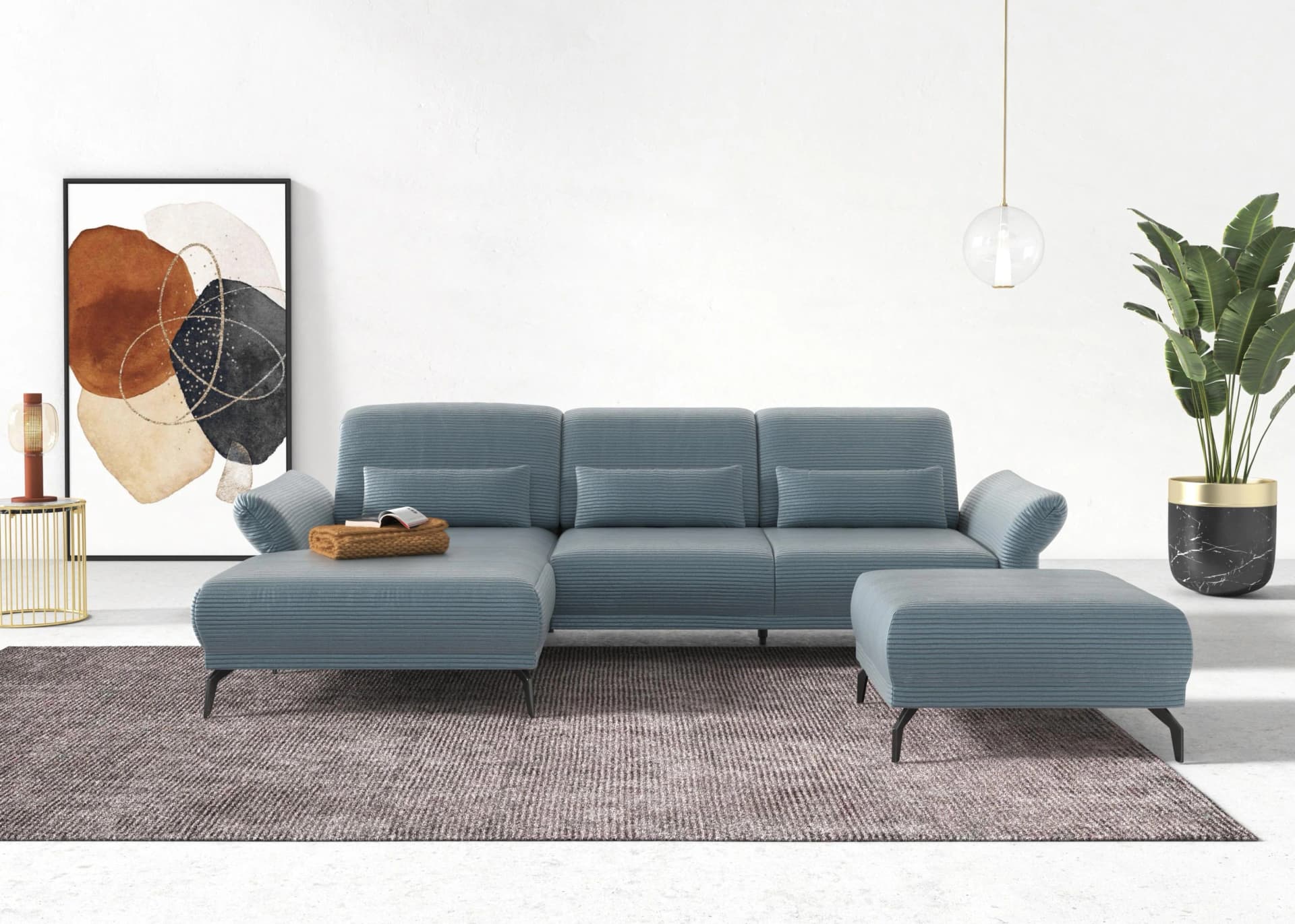 Home Affaire Ecksofa Coco L-Form Blau Grau mit Verstellfunktionen