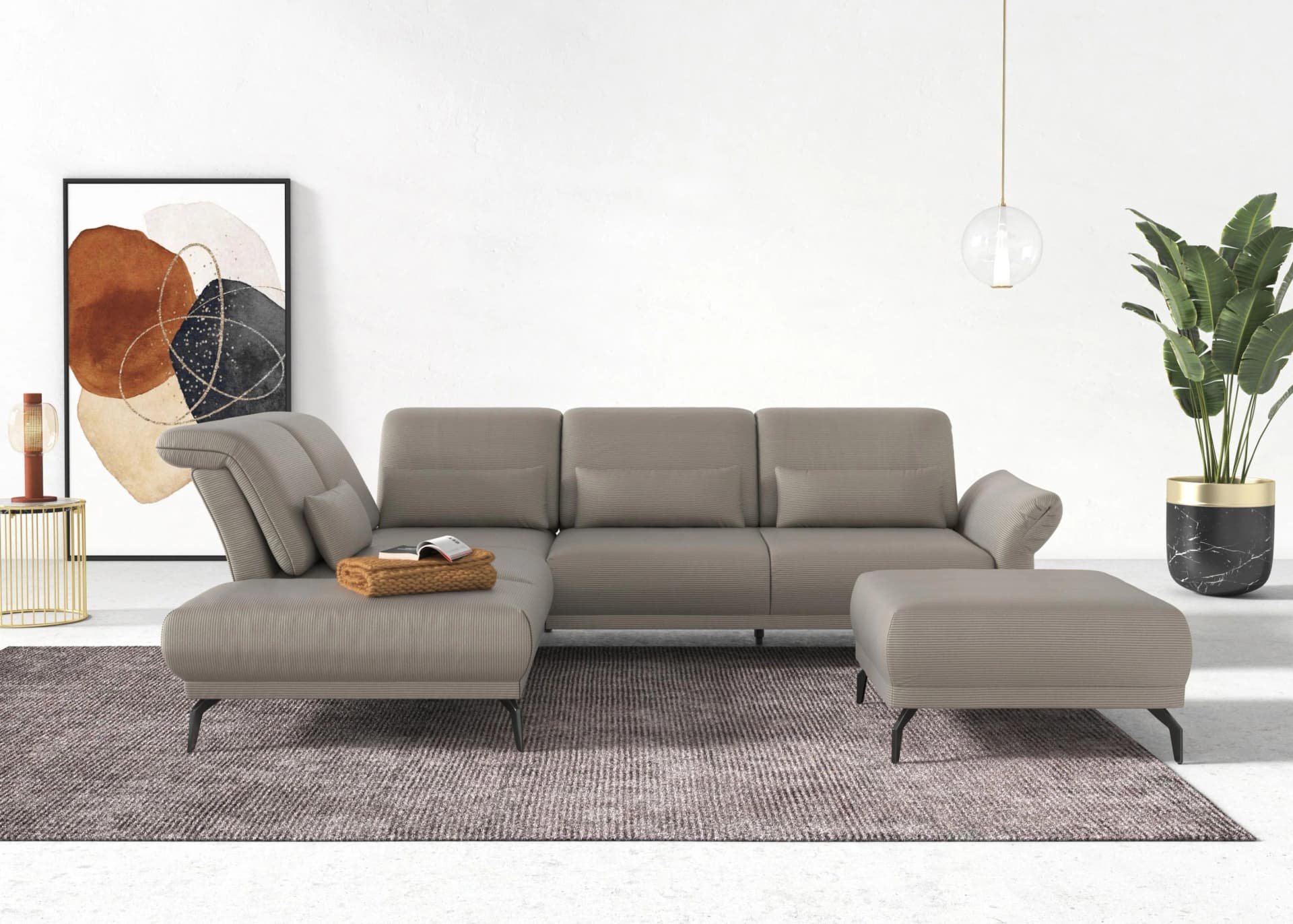 Home Affaire Ecksofa Coco L-Form Grau Feincord