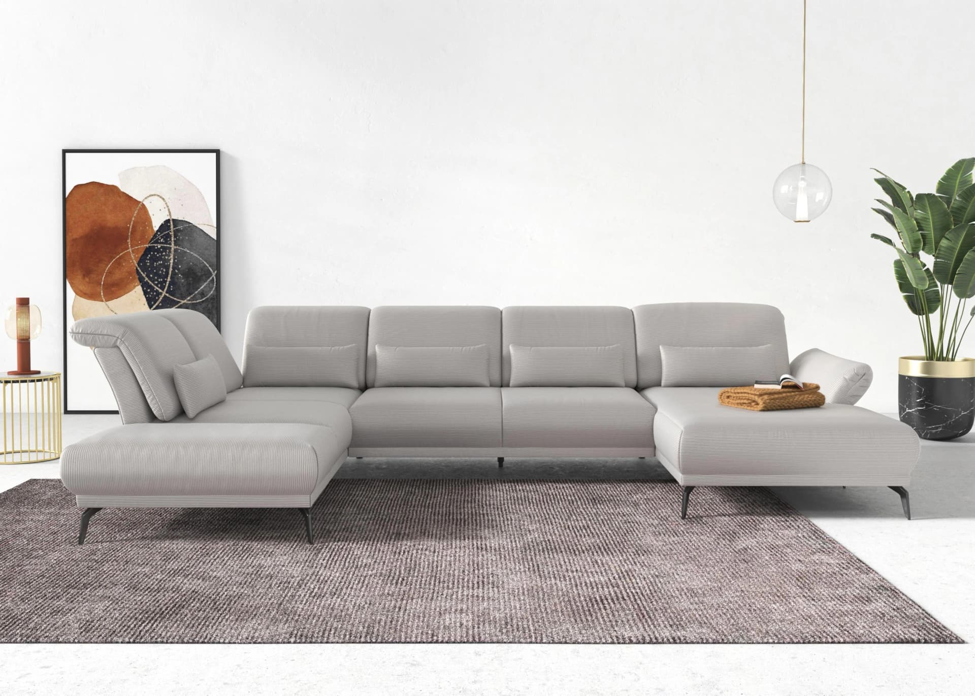 Sit & More Wohnlandschaft Coco U-Form Silber Cord mit Verstellfunktion